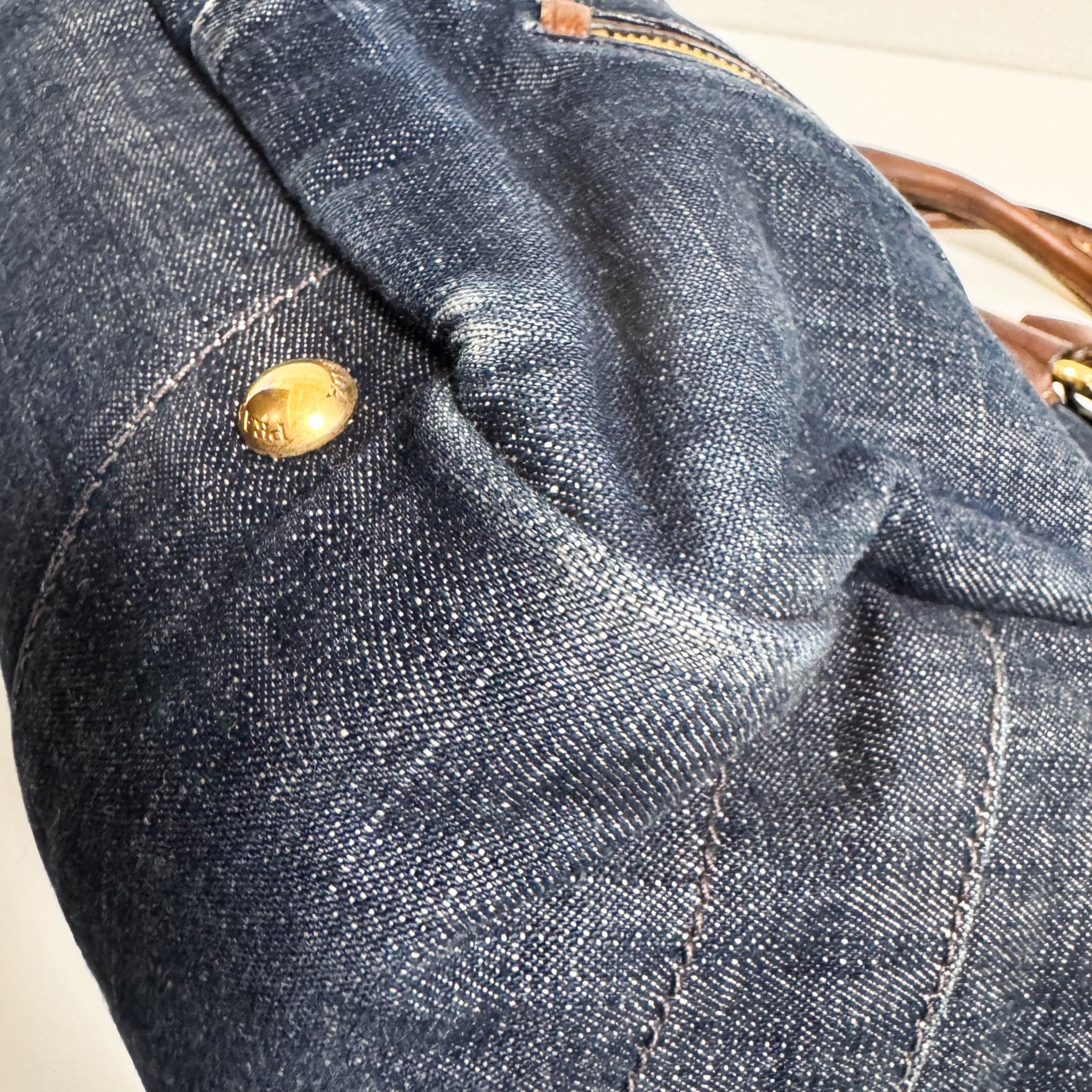 PRADA Denim & Brown Leather Tote Bag, in , Sold by HIVE PRELOVED - Totes, ,