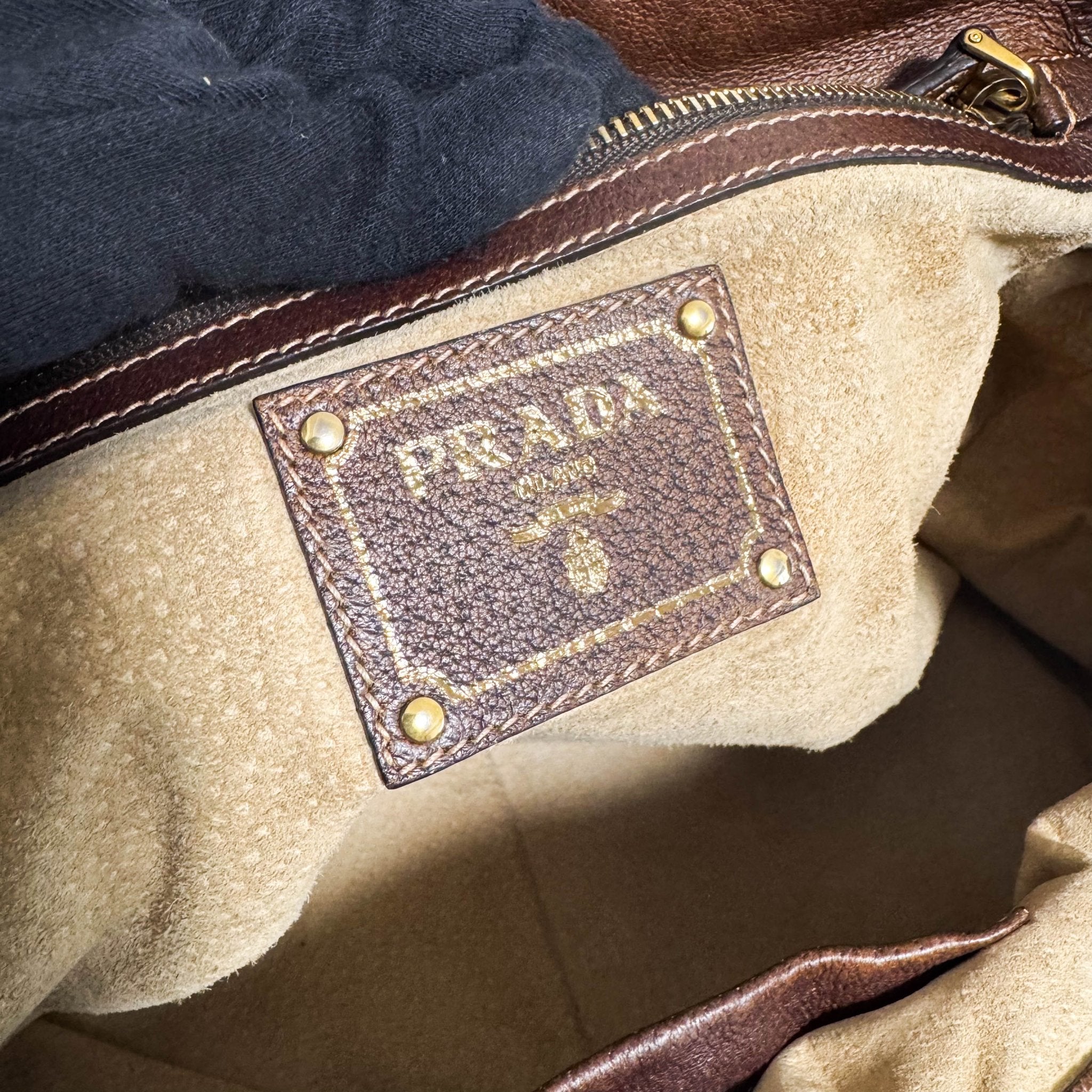 PRADA Denim & Brown Leather Tote Bag, in , Sold by HIVE PRELOVED - Totes, ,