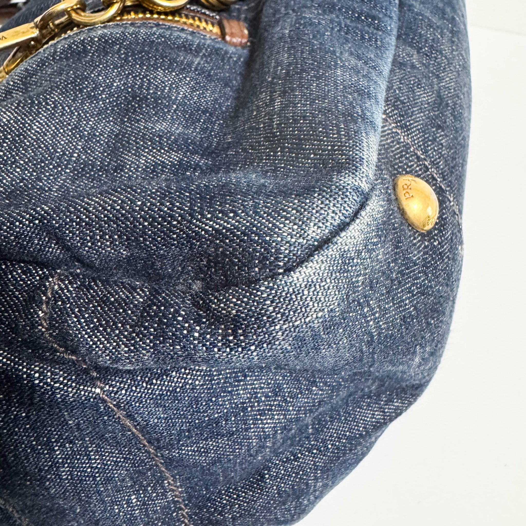 PRADA Denim & Brown Leather Tote Bag, in , Sold by HIVE PRELOVED - Totes, ,