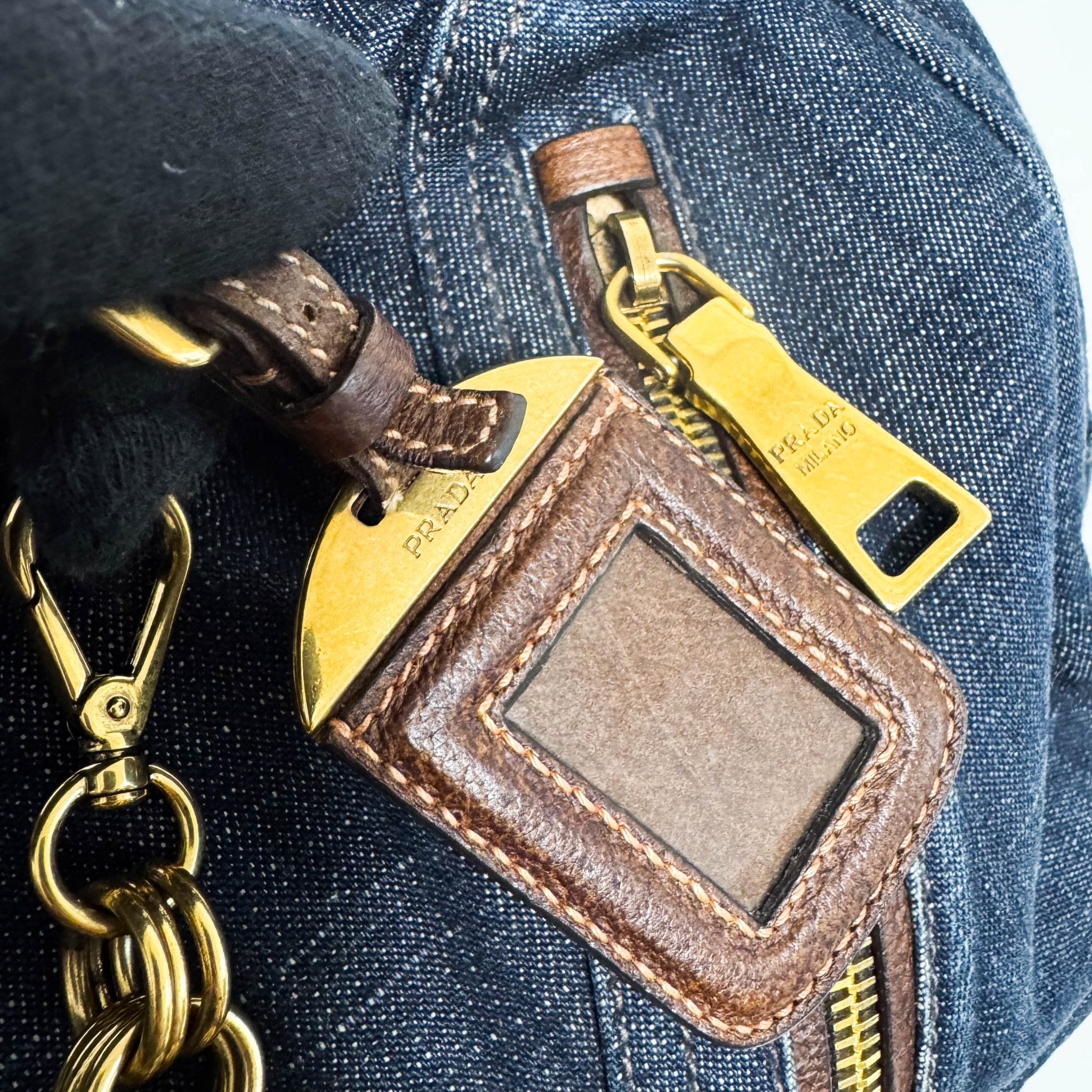 PRADA Denim & Brown Leather Tote Bag, in , Sold by HIVE PRELOVED - Totes, ,