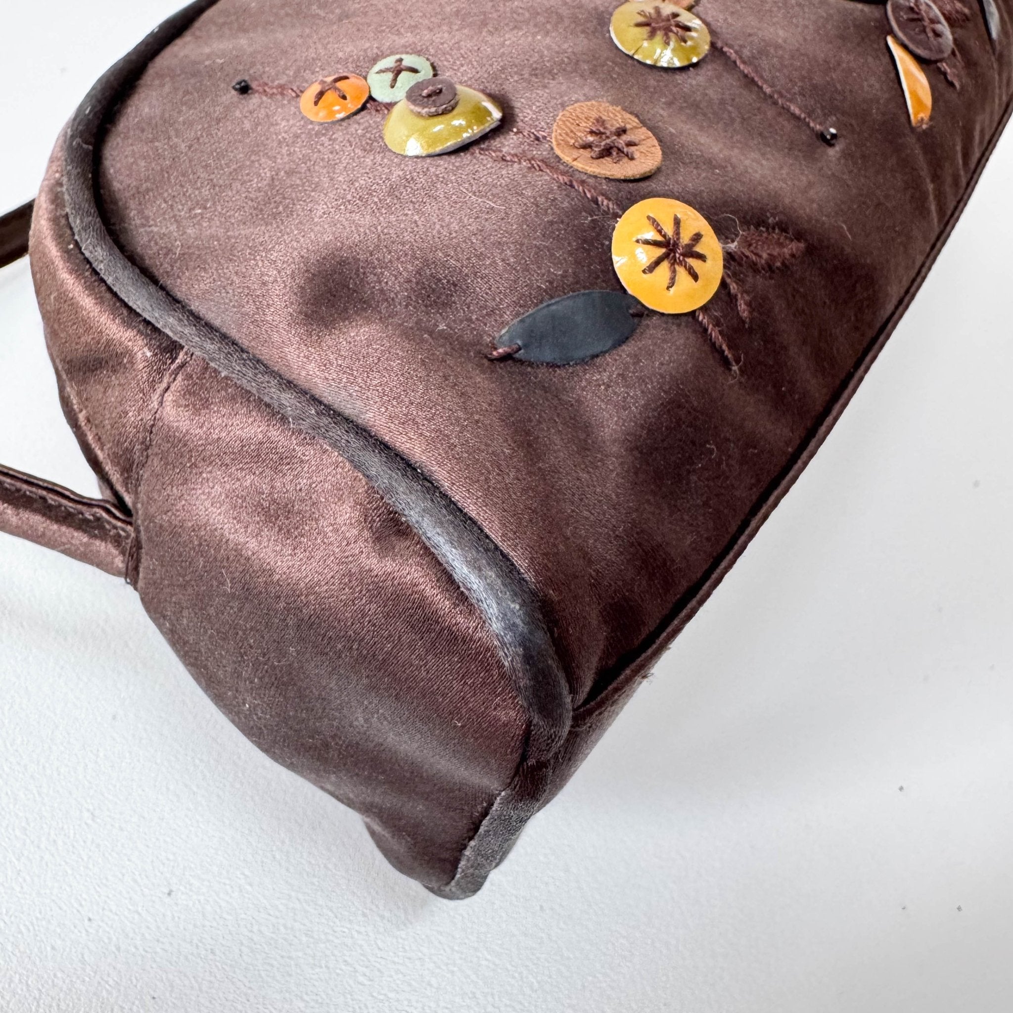 PRADA Embroidered Brown Satin Mini Handle Bag, in , Sold by HIVE PRELOVED - Handle Bags, ,