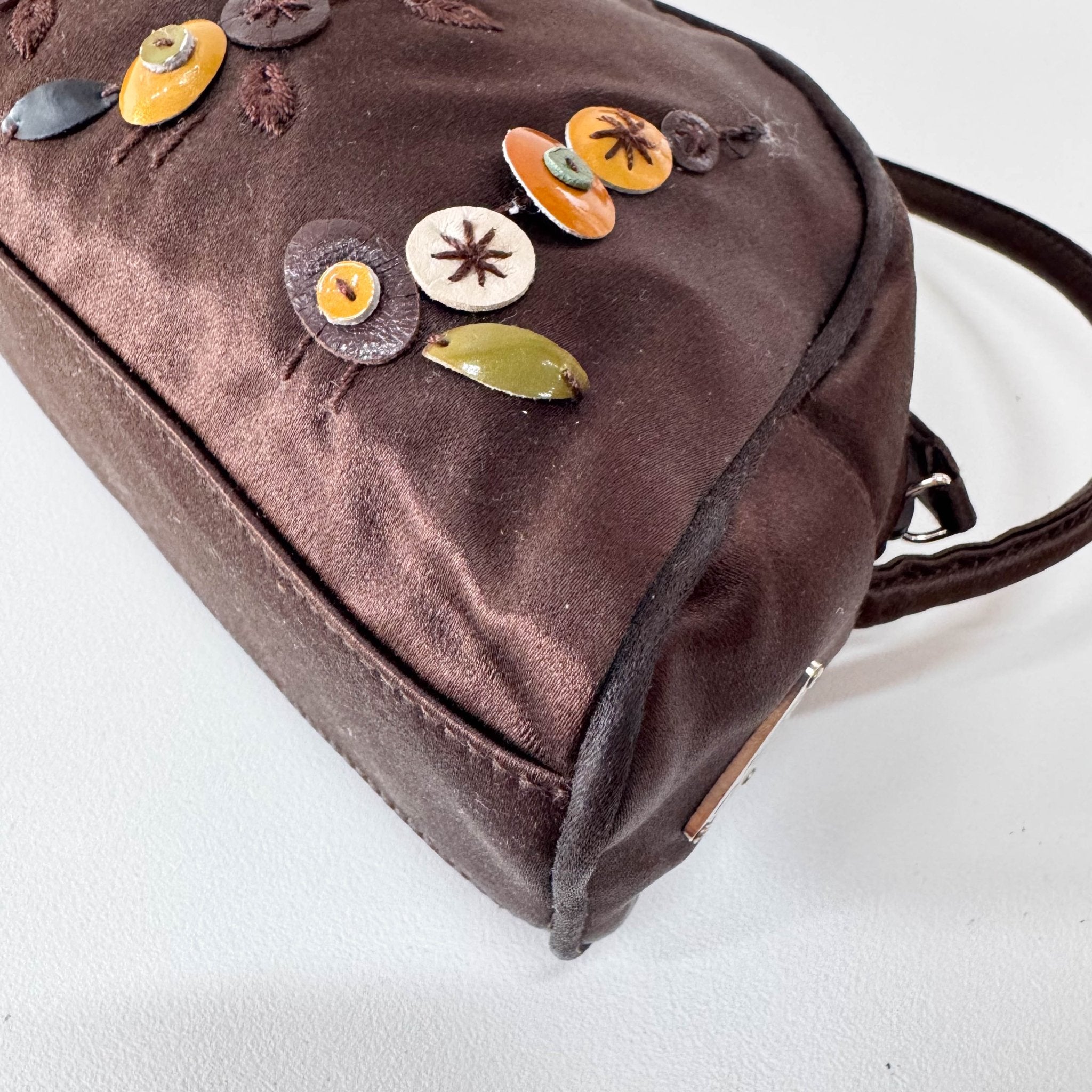 PRADA Embroidered Brown Satin Mini Handle Bag, in , Sold by HIVE PRELOVED - Handle Bags, ,