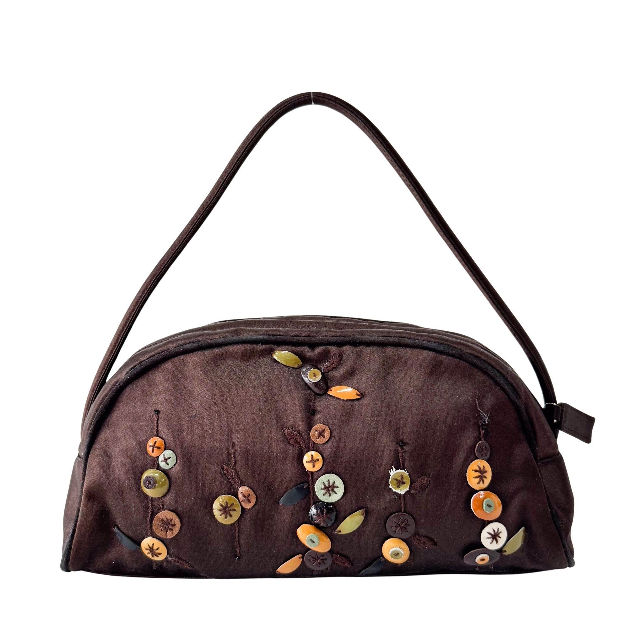 PRADA Embroidered Brown Satin Mini Handle Bag, in , Sold by HIVE PRELOVED - Handle Bags, ,