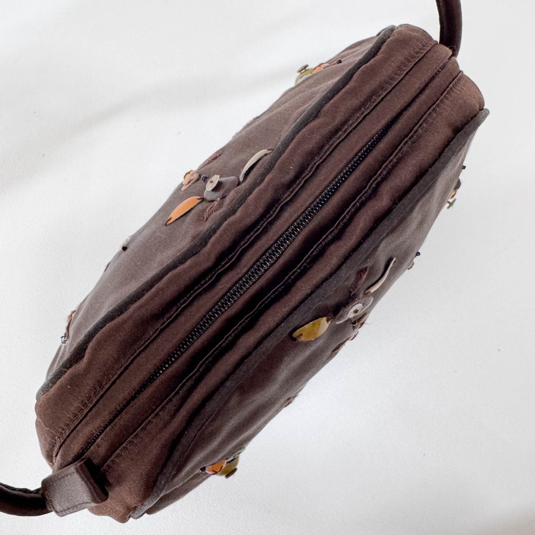 PRADA Embroidered Brown Satin Mini Handle Bag, in , Sold by HIVE PRELOVED - Handle Bags, ,