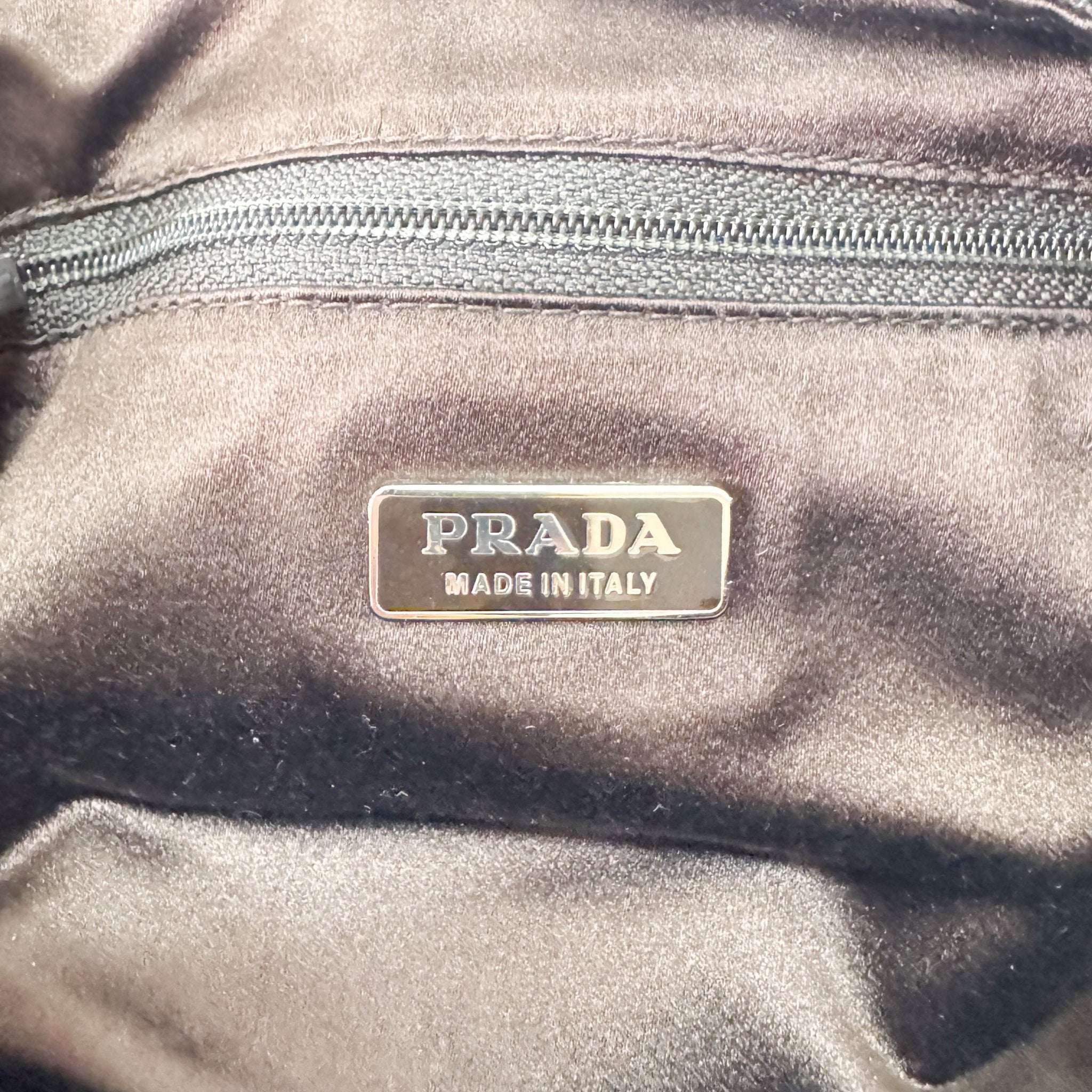 PRADA Embroidered Brown Satin Mini Handle Bag, in , Sold by HIVE PRELOVED - Handle Bags, ,