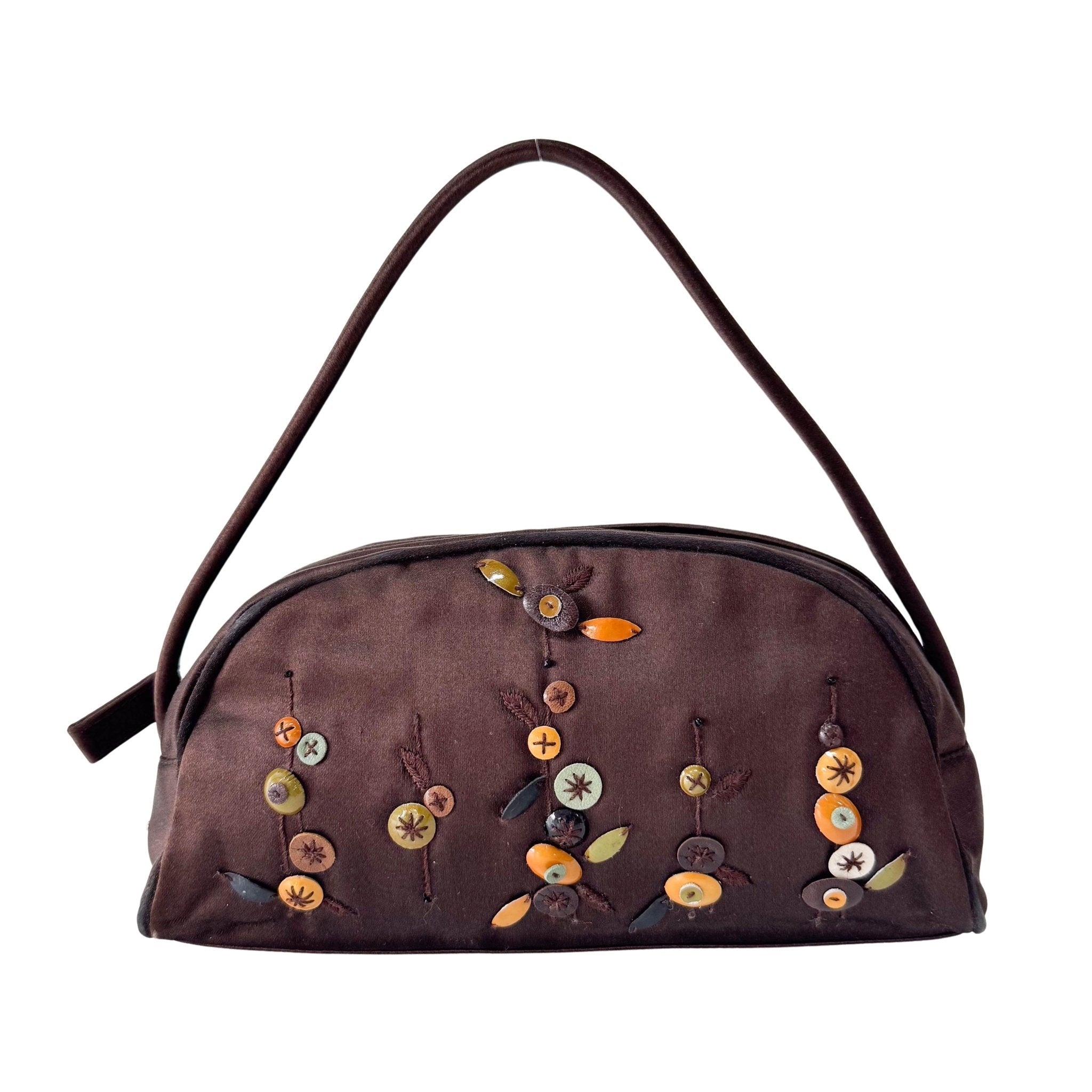 PRADA Embroidered Brown Satin Mini Handle Bag, in , Sold by HIVE PRELOVED - Handle Bags, ,