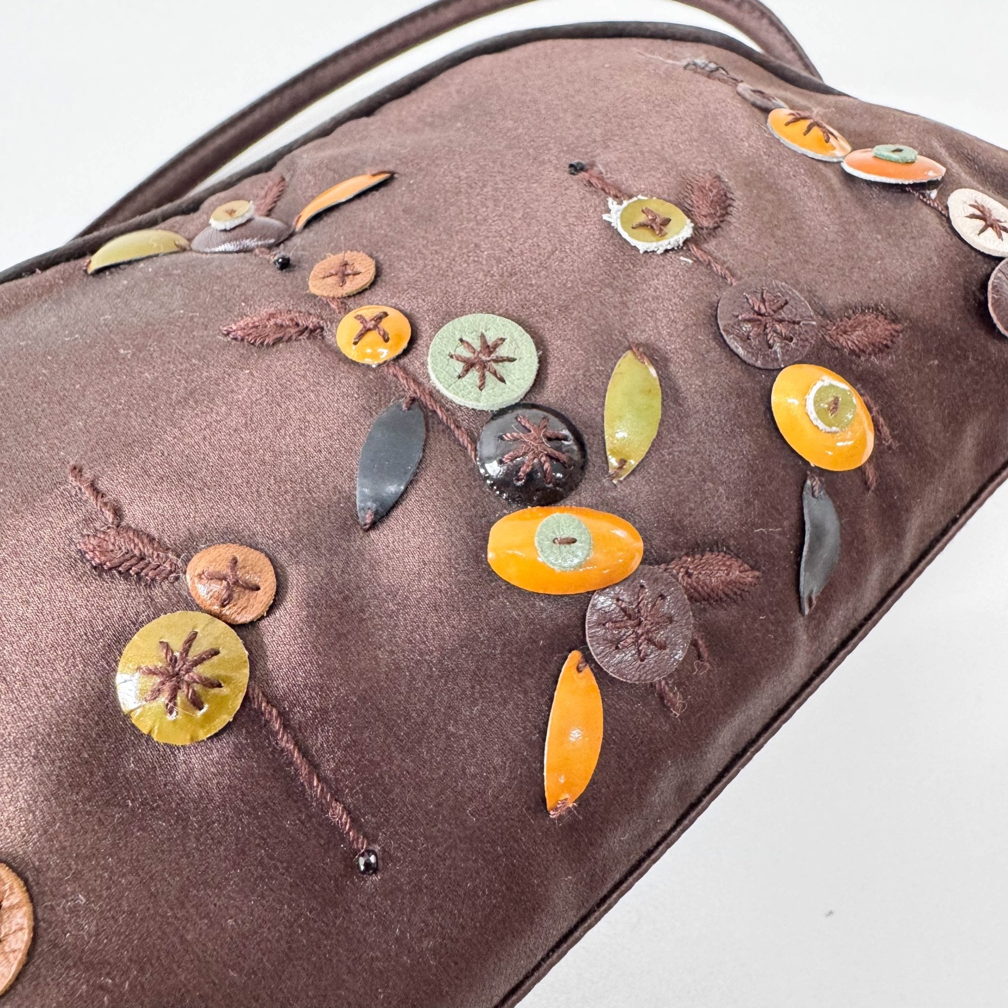 PRADA Embroidered Brown Satin Mini Handle Bag, in , Sold by HIVE PRELOVED - Handle Bags, ,