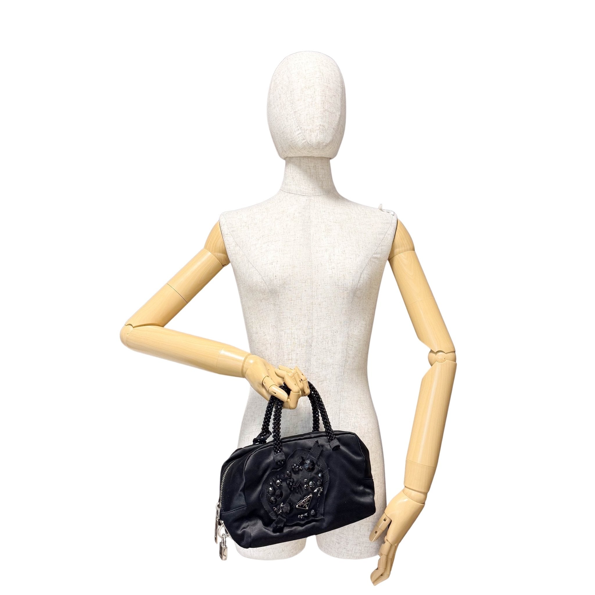 PRADA Evening bear Bijoux Bags Hand Bag Satin / Leather Black, in , Sold by HIVE PRELOVED - Handle Bags, Mini bags,