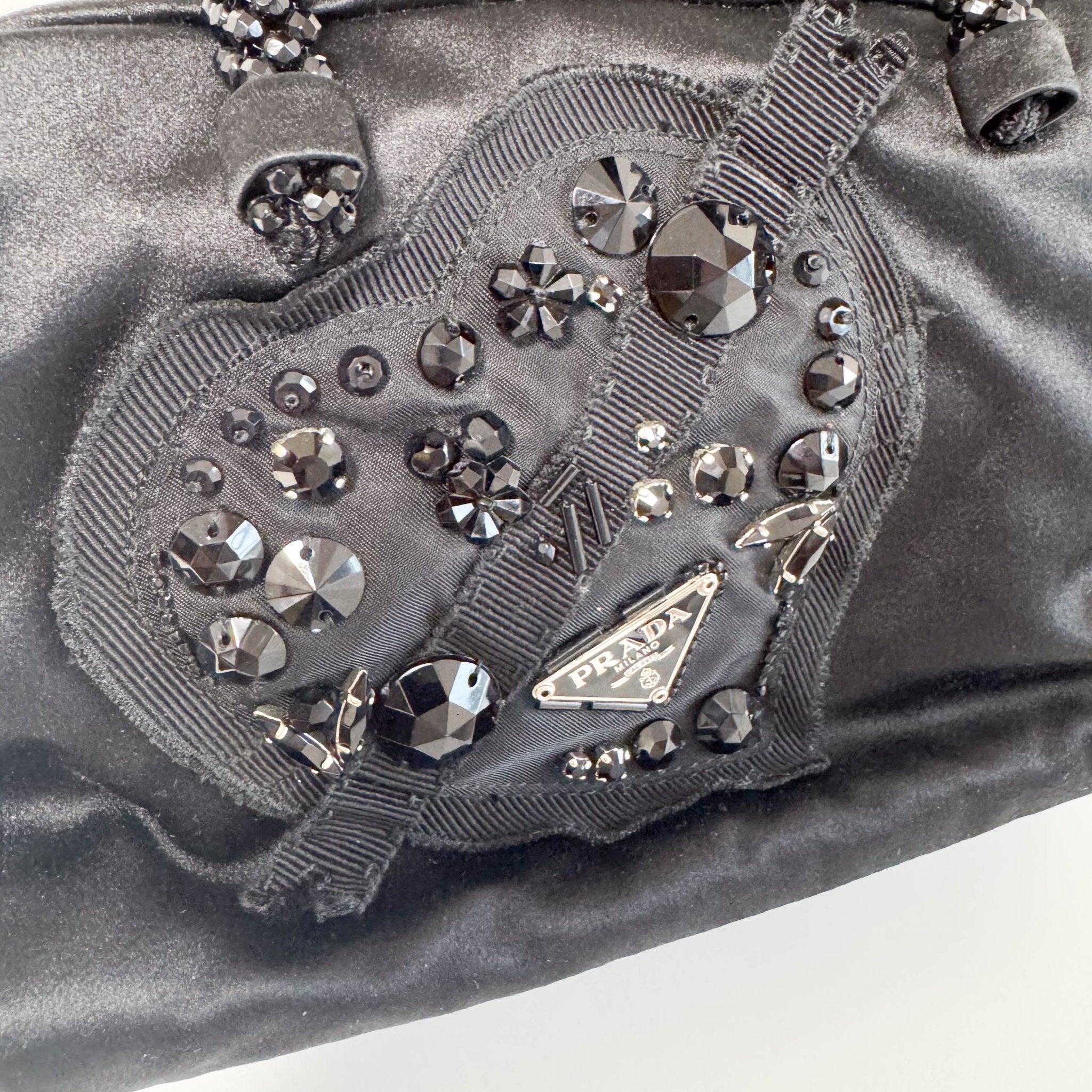 PRADA Evening bear Bijoux Bags Hand Bag Satin / Leather Black, in , Sold by HIVE PRELOVED - Handle Bags, Mini bags,