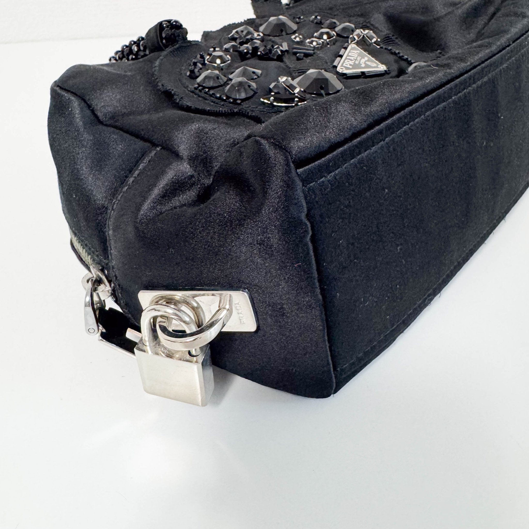 PRADA Evening bear Bijoux Bags Hand Bag Satin / Leather Black, in , Sold by HIVE PRELOVED - Handle Bags, Mini bags,