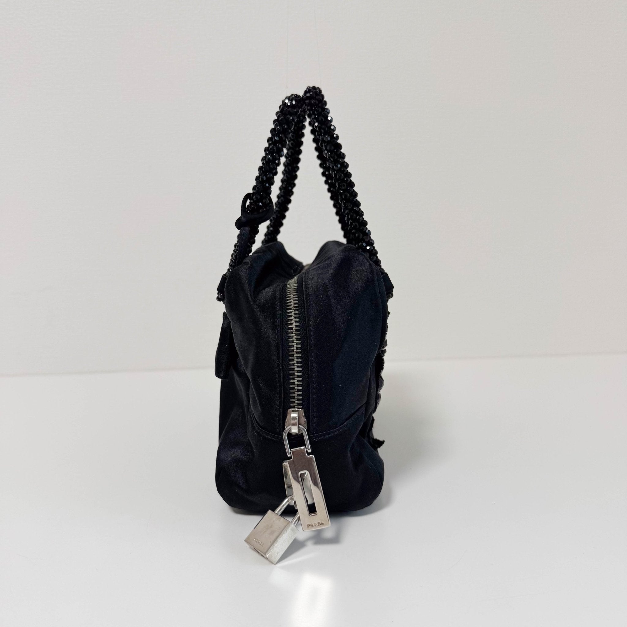 PRADA Evening bear Bijoux Bags Hand Bag Satin / Leather Black, in , Sold by HIVE PRELOVED - Handle Bags, Mini bags,