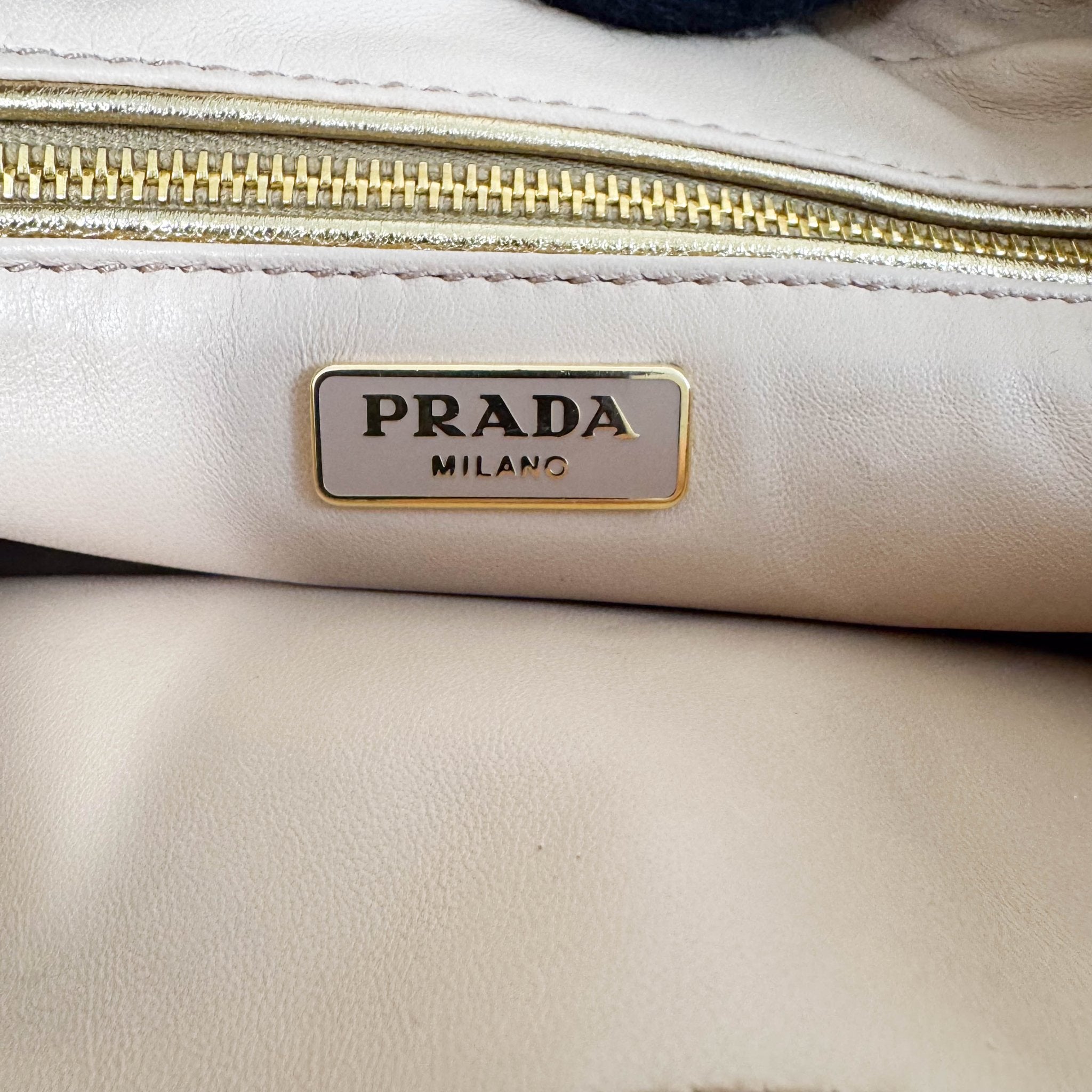 PRADA Faux Fur Gold Leather Shoulder Bag, in , Sold by HIVE PRELOVED - Crossbody bags, Shoulder Bags,