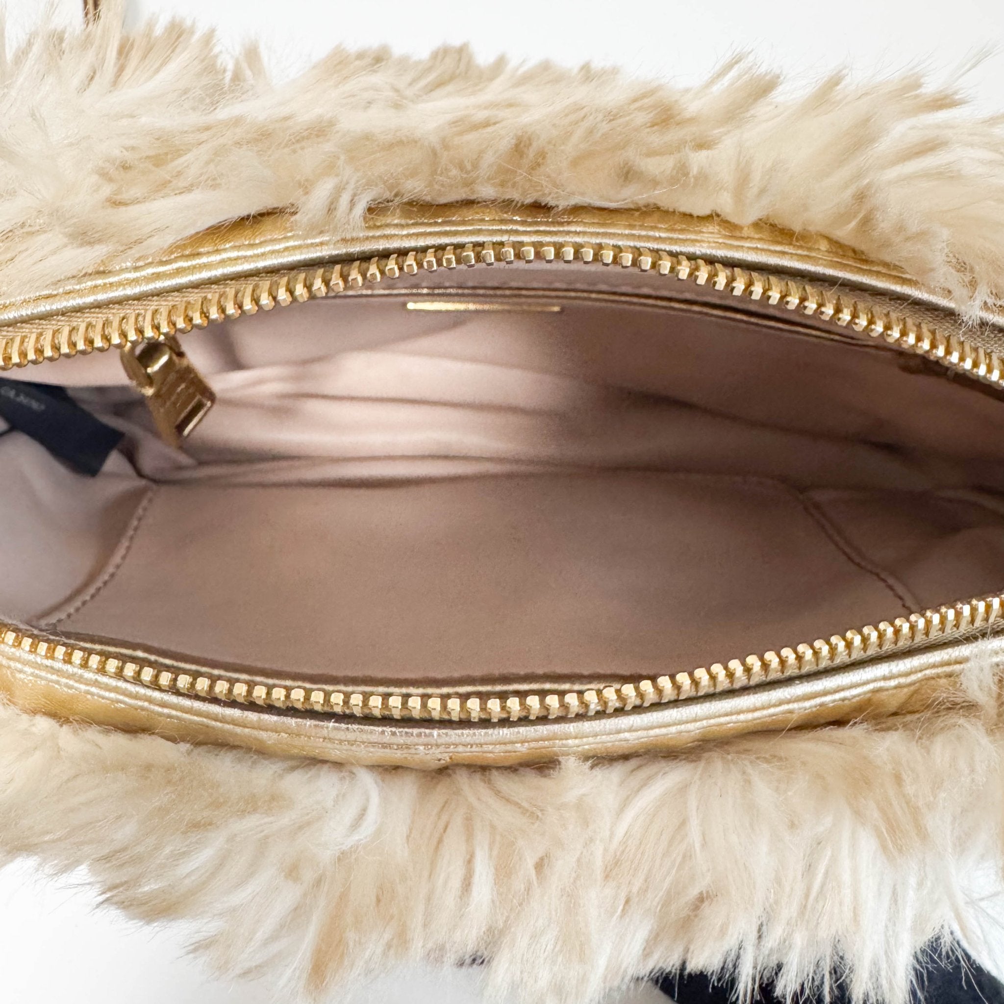 PRADA Faux Fur Gold Leather Shoulder Bag, in , Sold by HIVE PRELOVED - Crossbody bags, Shoulder Bags,