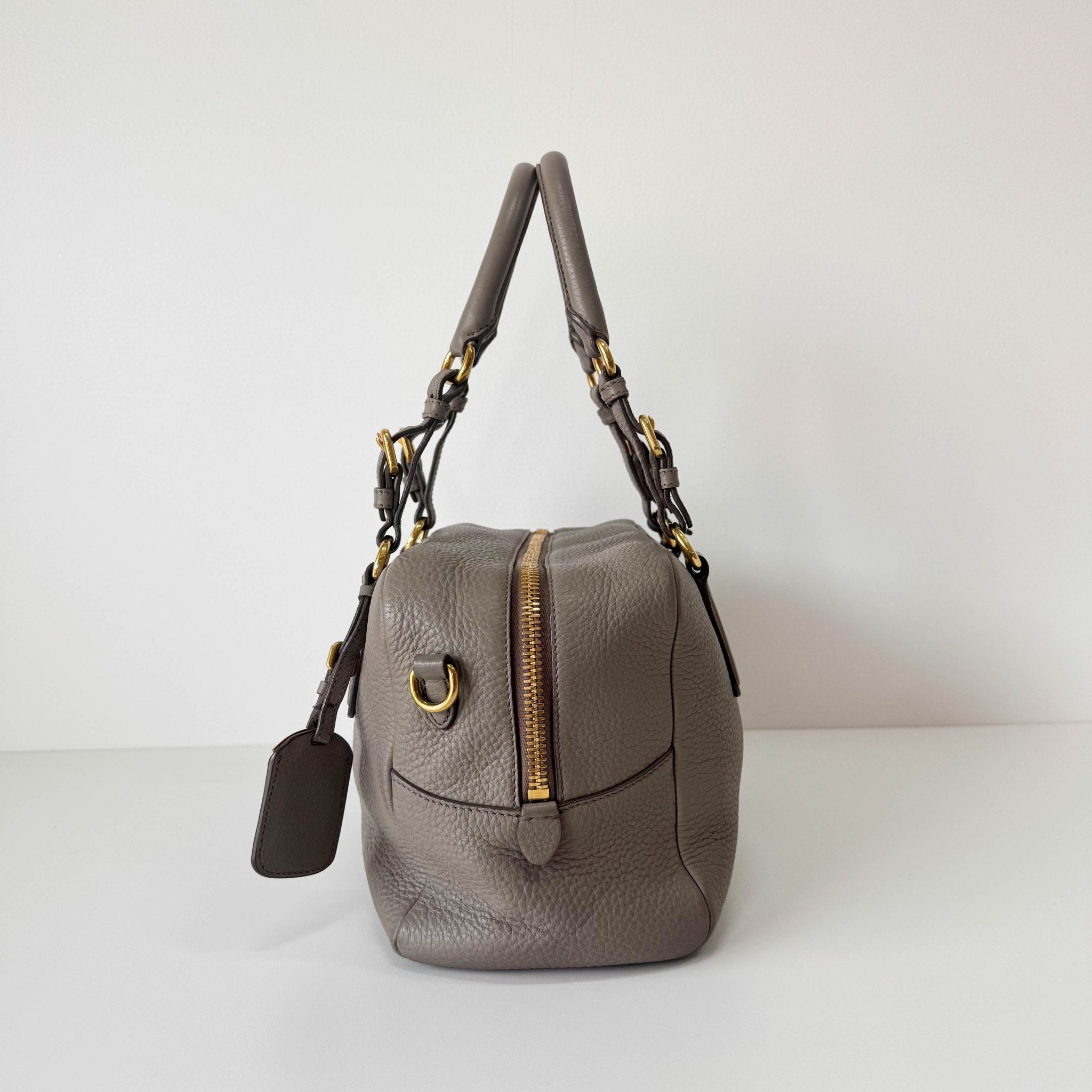 PRADA Grey Leather Bowling Shoulder Bag, in , Sold by HIVE PRELOVED - Shoulder Bags, ,