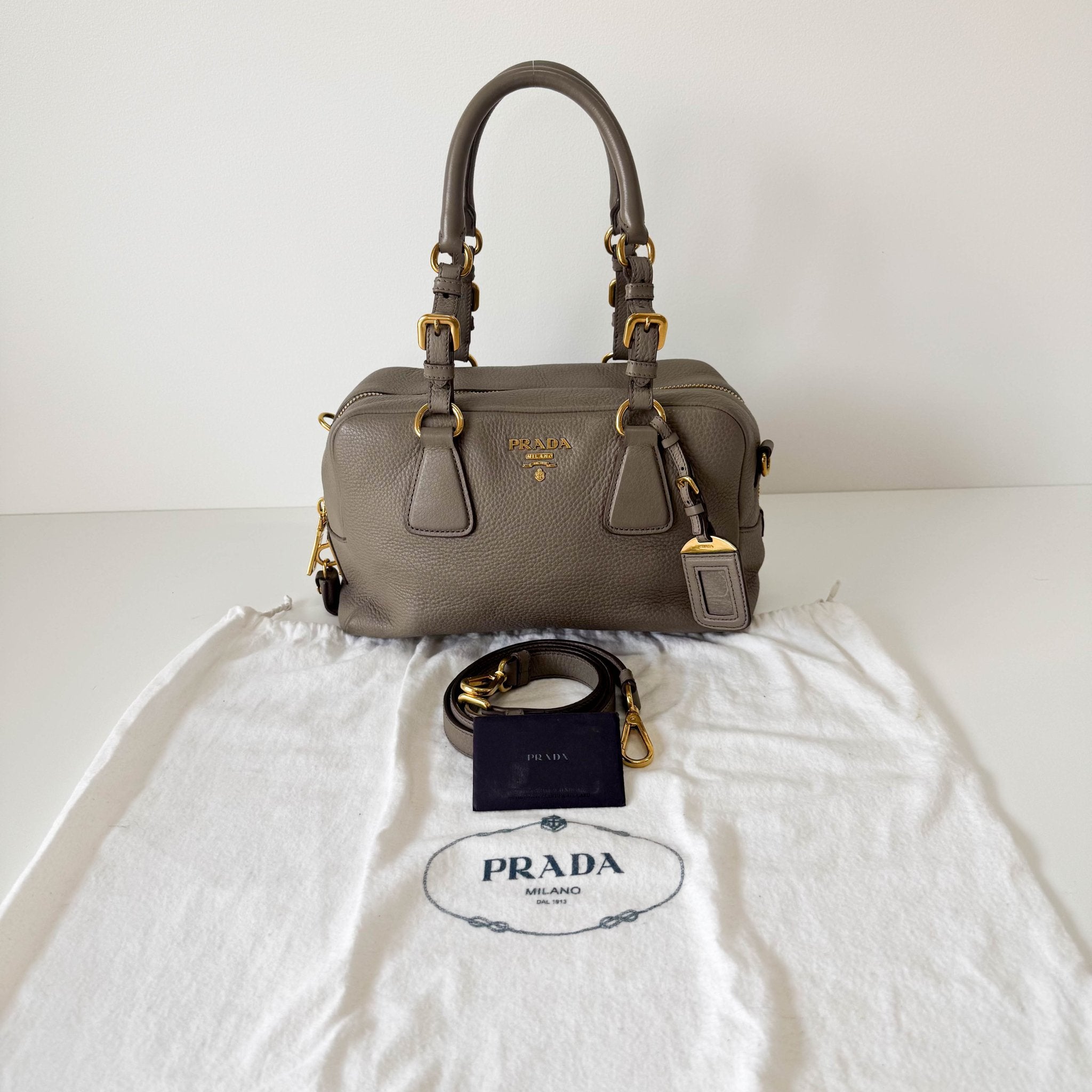 PRADA Grey Leather Bowling Shoulder Bag, in , Sold by HIVE PRELOVED - Shoulder Bags, ,