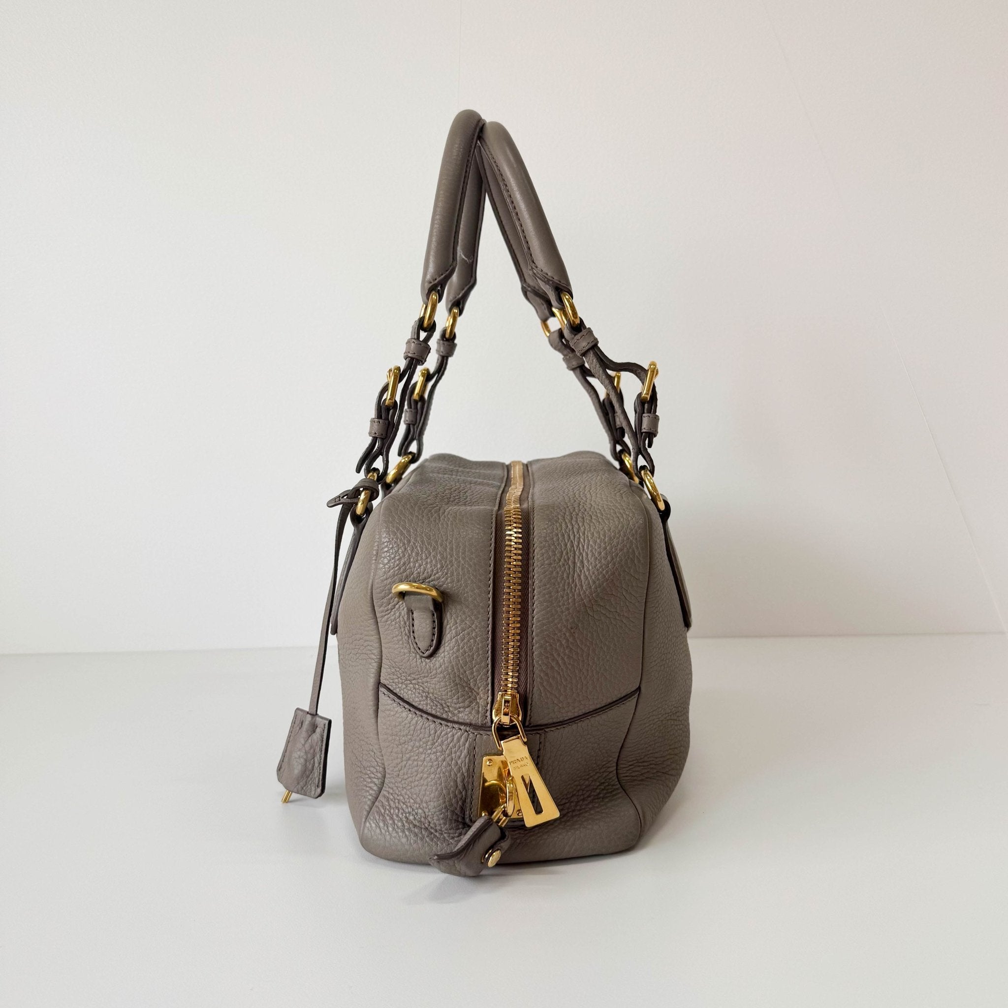 PRADA Grey Leather Bowling Shoulder Bag, in , Sold by HIVE PRELOVED - Shoulder Bags, ,