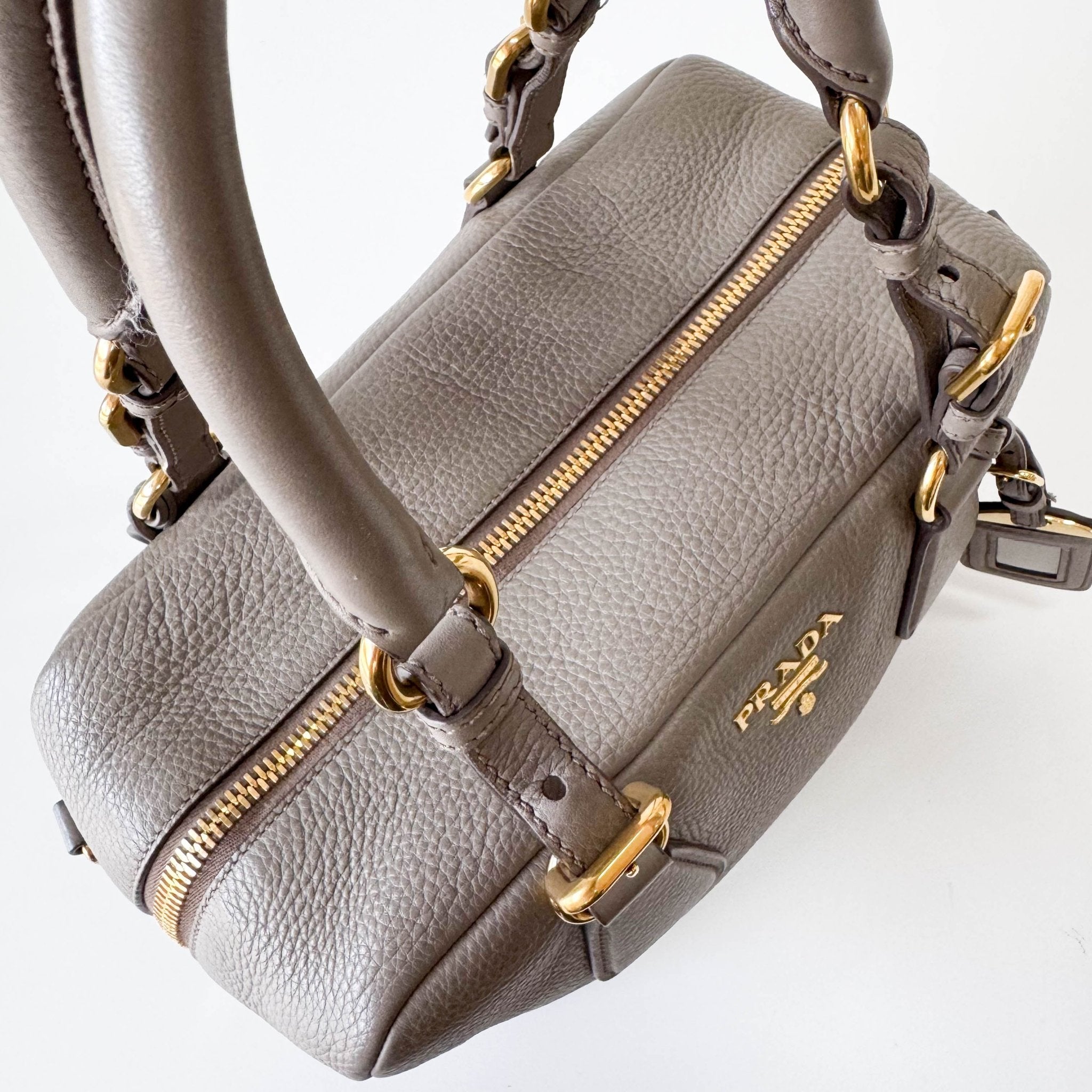 PRADA Grey Leather Bowling Shoulder Bag, in , Sold by HIVE PRELOVED - Shoulder Bags, ,