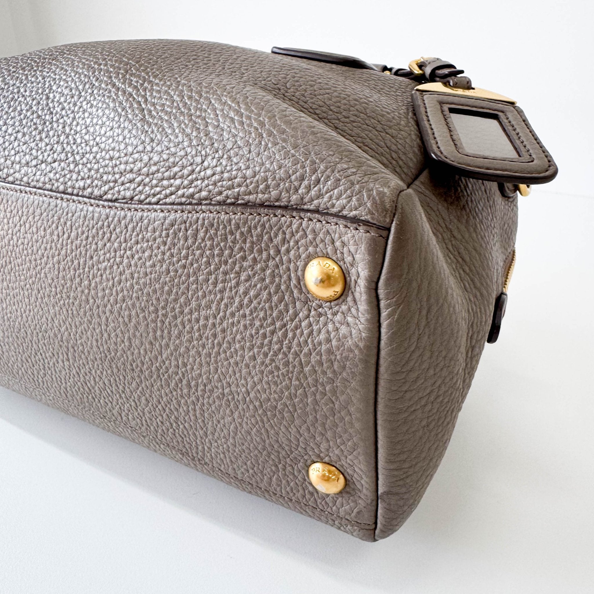 PRADA Grey Leather Bowling Shoulder Bag, in , Sold by HIVE PRELOVED - Shoulder Bags, ,