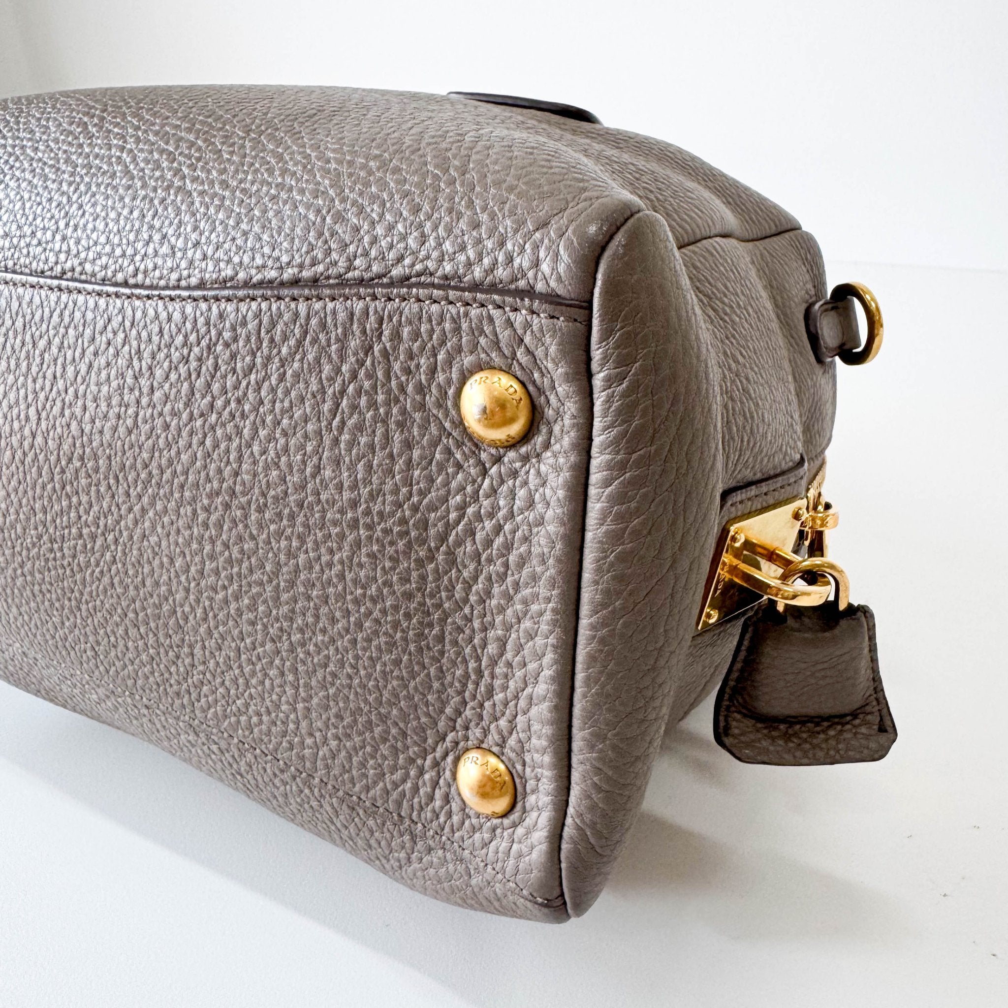 PRADA Grey Leather Bowling Shoulder Bag, in , Sold by HIVE PRELOVED - Shoulder Bags, ,