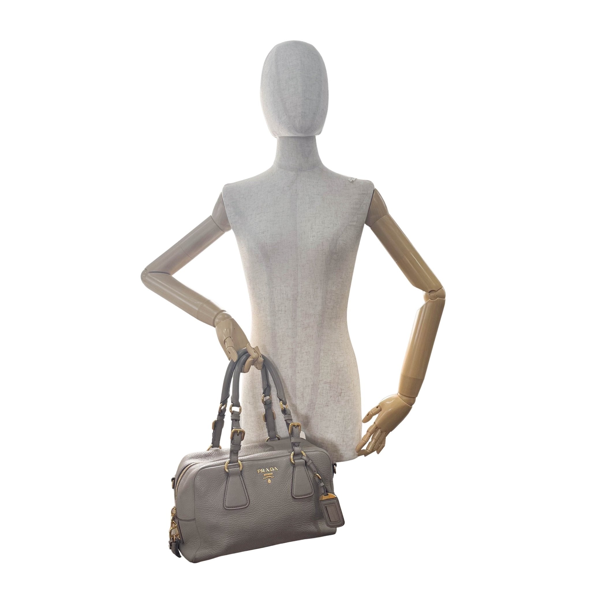 PRADA Grey Leather Bowling Shoulder Bag, in , Sold by HIVE PRELOVED - Shoulder Bags, ,