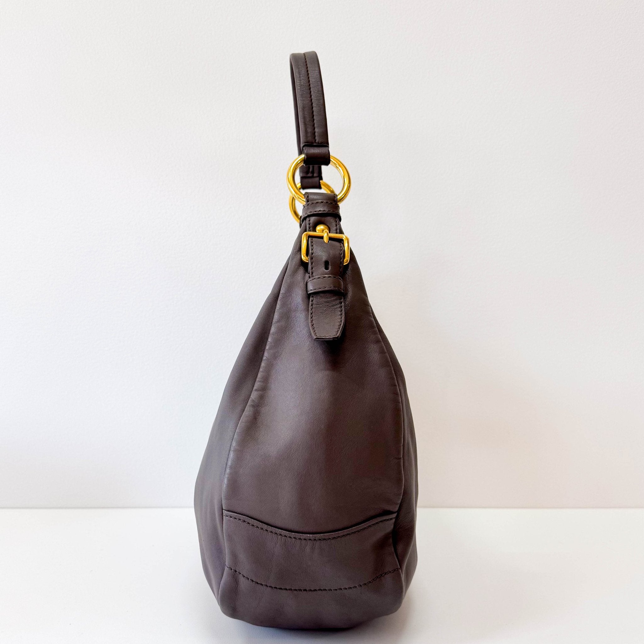 PRADA Grey Leather Hobo Shoulder Bag, in , Sold by HIVE PRELOVED - Shoulder Bags, ,