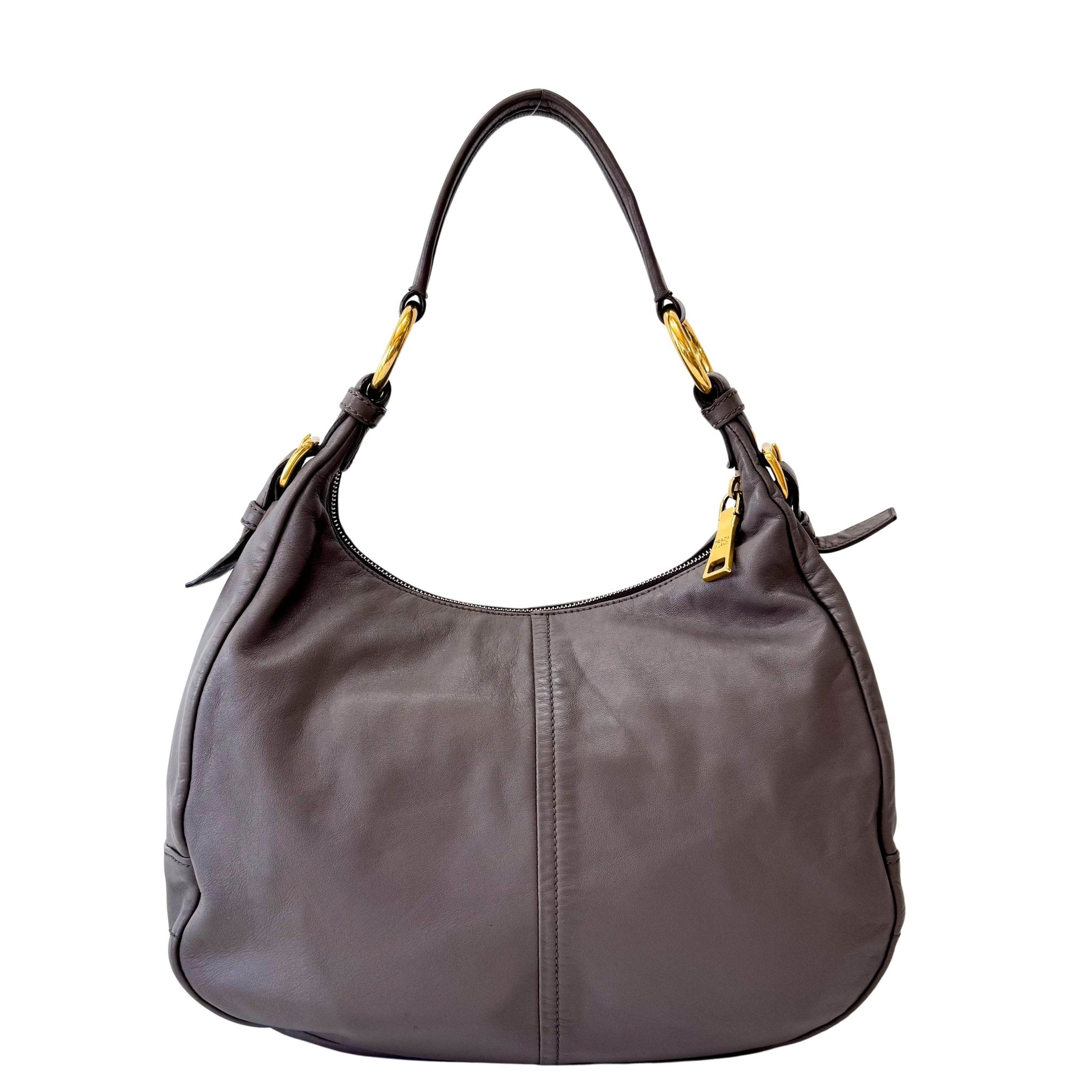 PRADA Grey Leather Hobo Shoulder Bag, in , Sold by HIVE PRELOVED - Shoulder Bags, ,