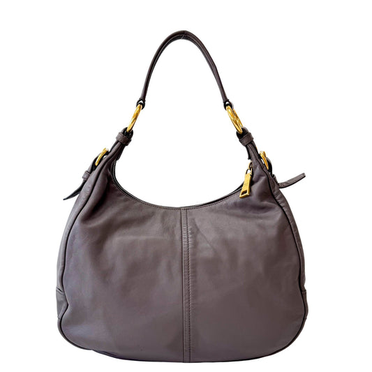 PRADA Grey Leather Hobo Shoulder Bag, in , Sold by HIVE PRELOVED - Shoulder Bags, ,