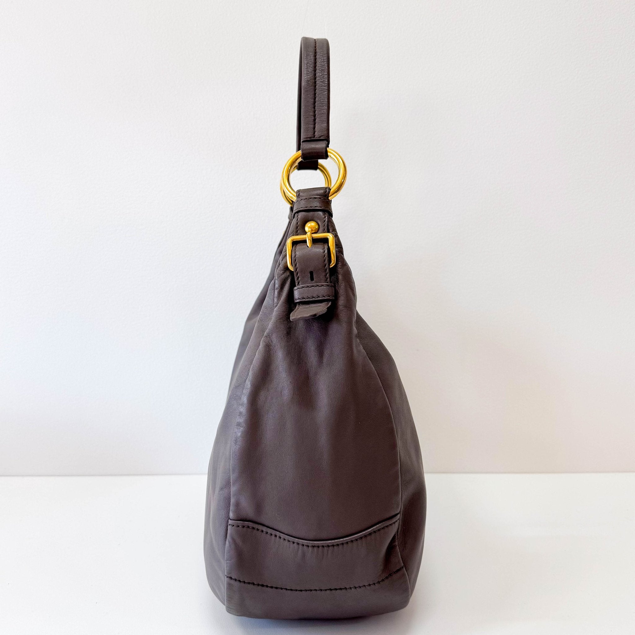 PRADA Grey Leather Hobo Shoulder Bag, in , Sold by HIVE PRELOVED - Shoulder Bags, ,