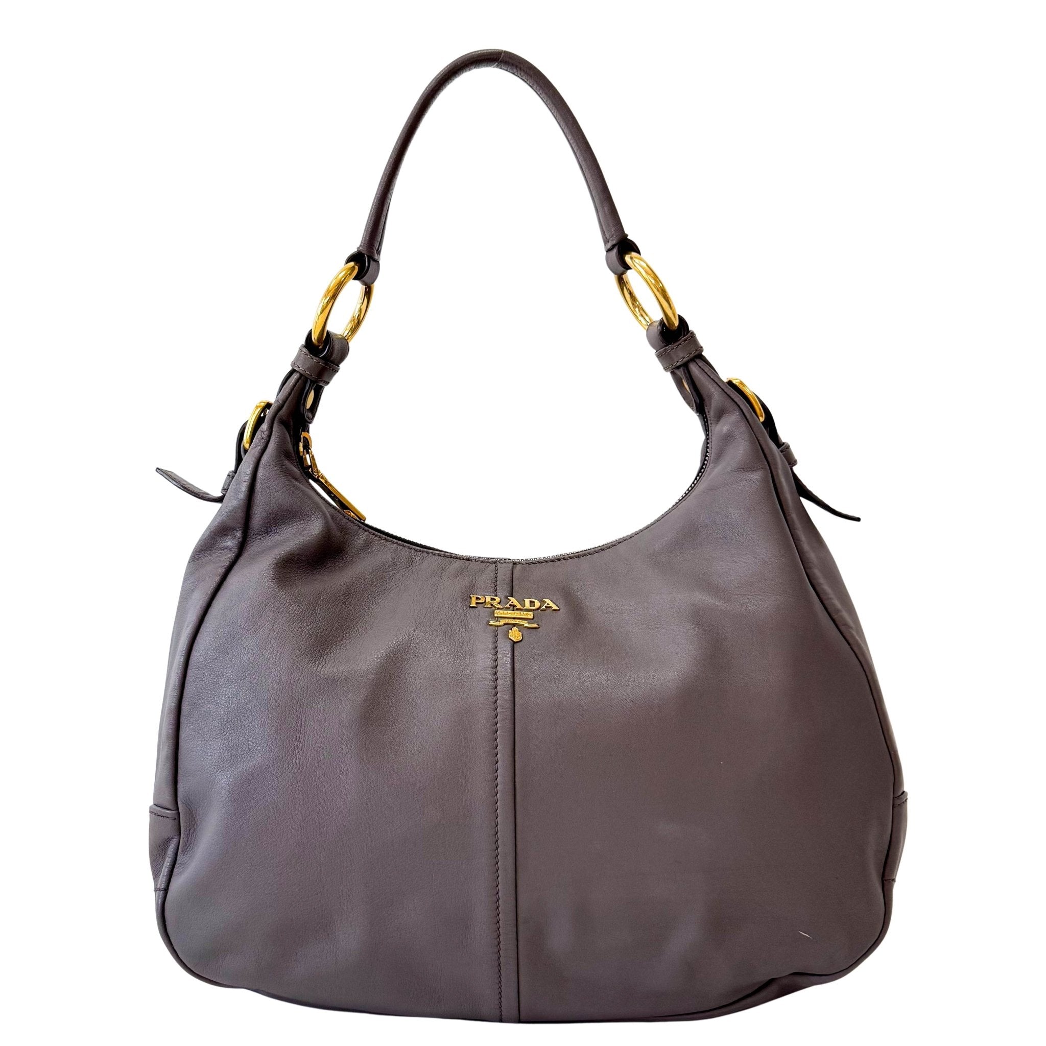 PRADA Grey Leather Hobo Shoulder Bag, in , Sold by HIVE PRELOVED - Shoulder Bags, ,
