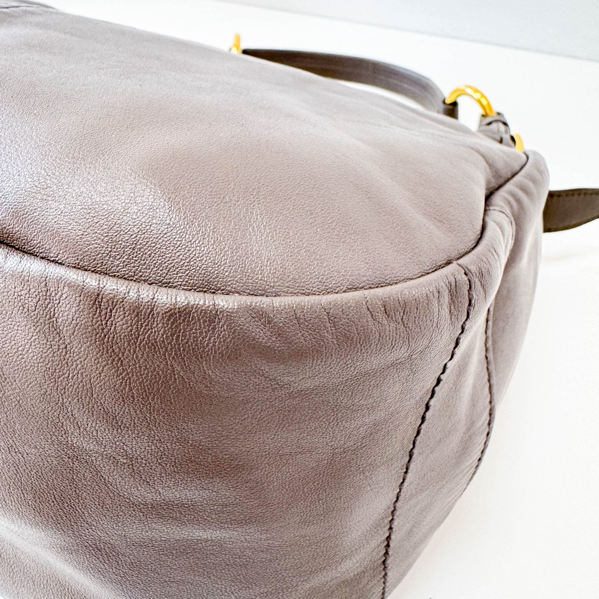 PRADA Grey Leather Hobo Shoulder Bag, in , Sold by HIVE PRELOVED - Shoulder Bags, ,