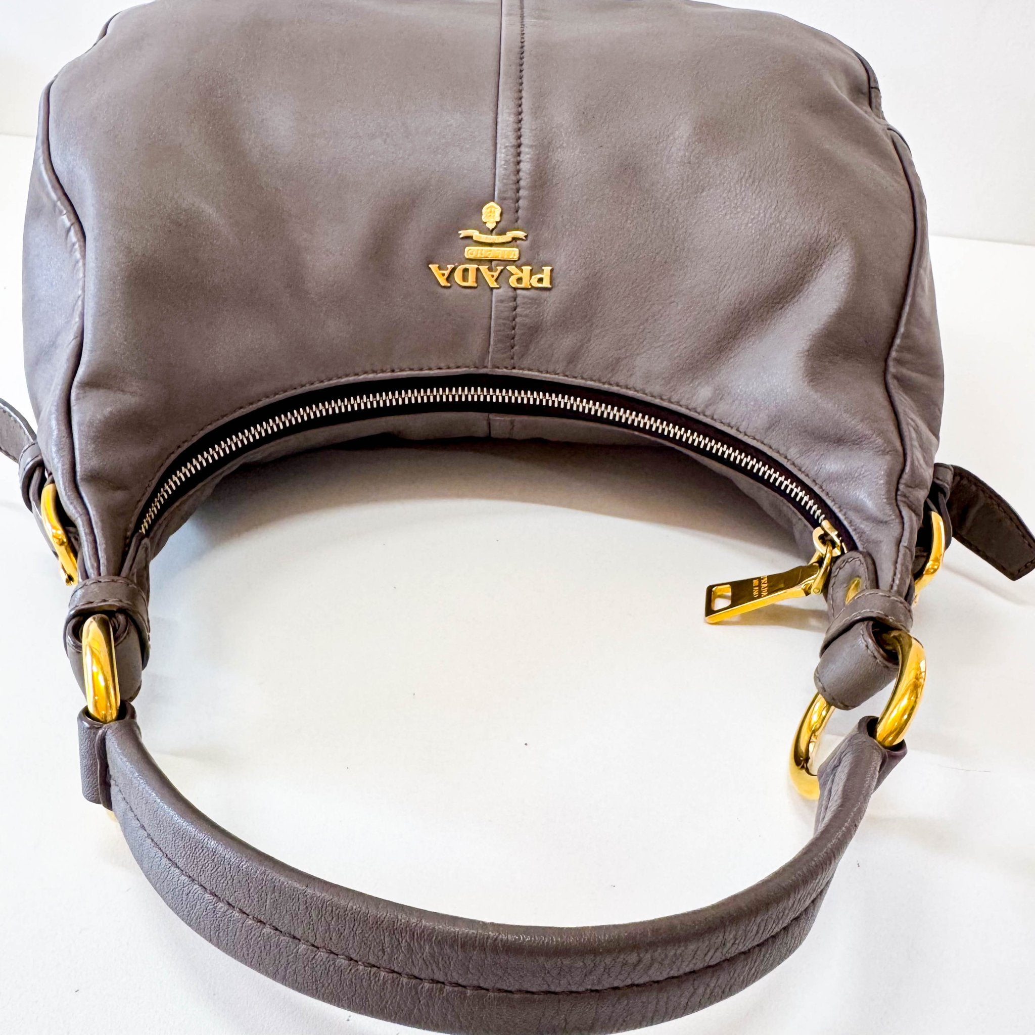PRADA Grey Leather Hobo Shoulder Bag, in , Sold by HIVE PRELOVED - Shoulder Bags, ,