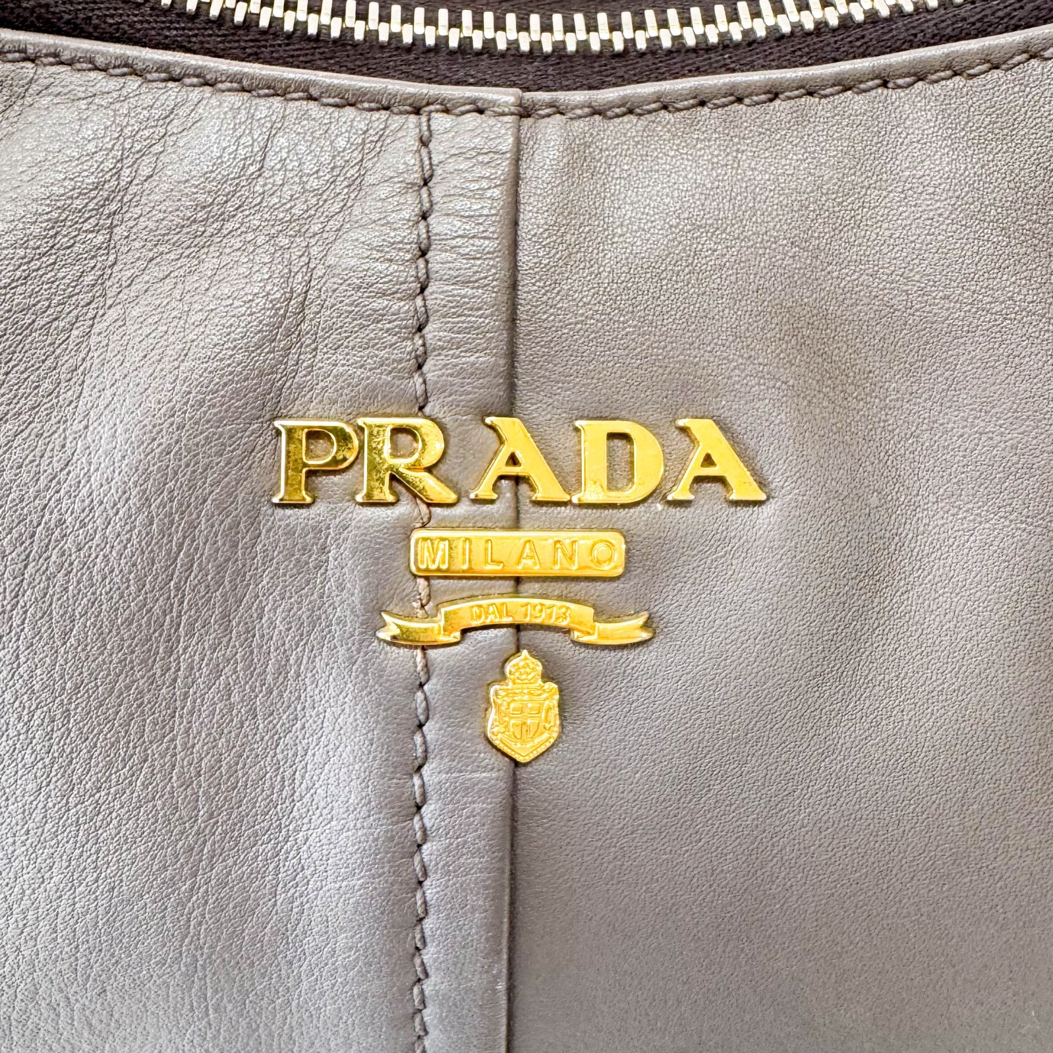 PRADA Grey Leather Hobo Shoulder Bag, in , Sold by HIVE PRELOVED - Shoulder Bags, ,