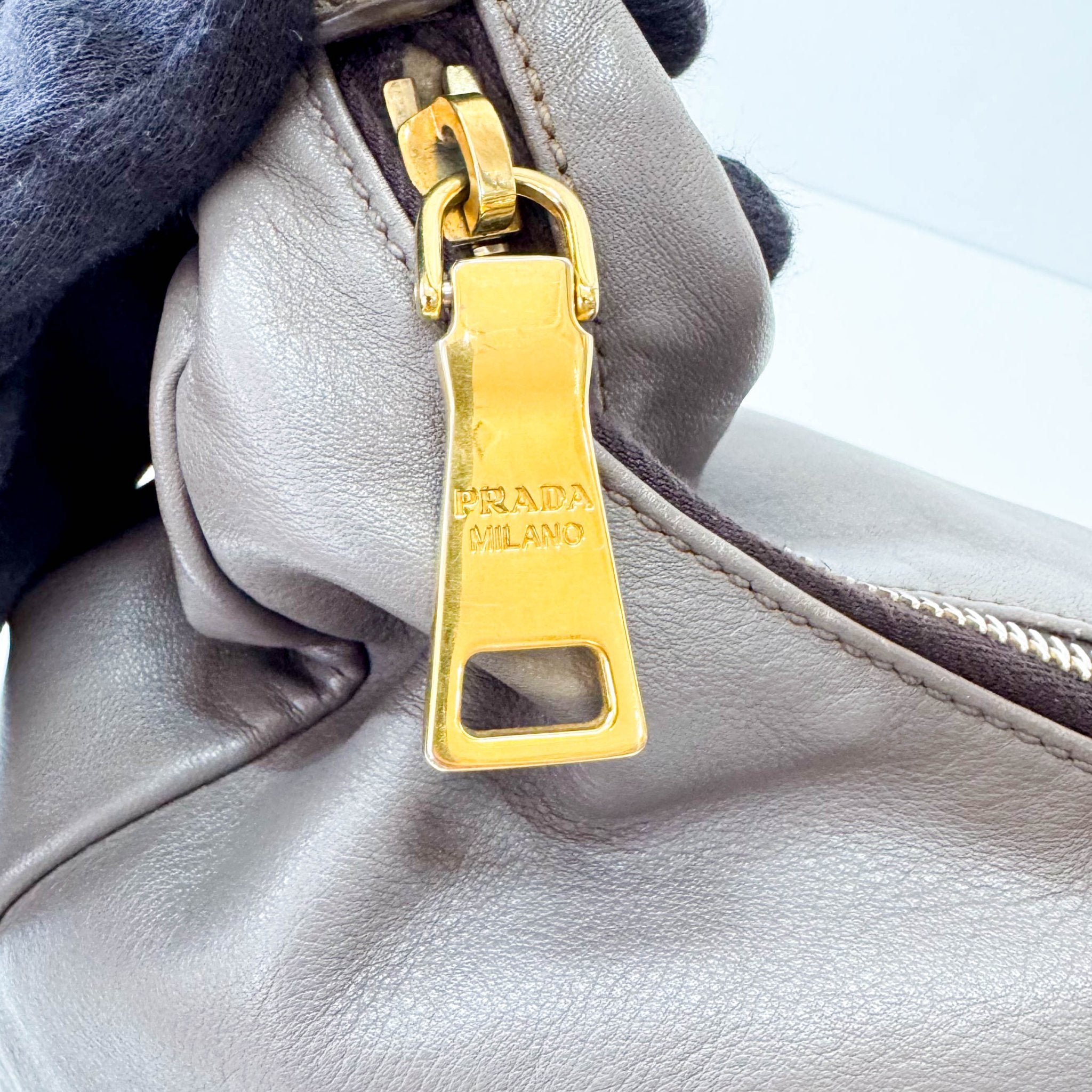 PRADA Grey Leather Hobo Shoulder Bag, in , Sold by HIVE PRELOVED - Shoulder Bags, ,