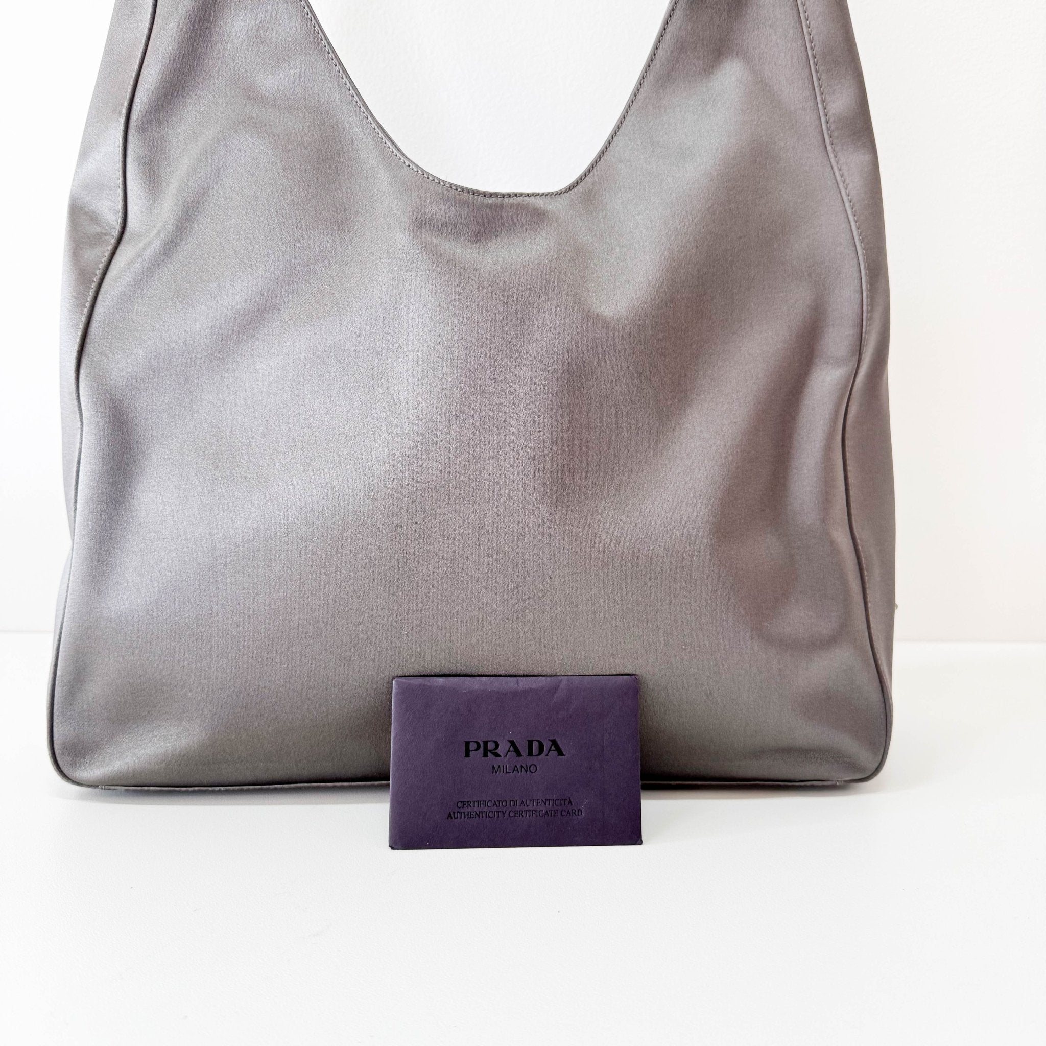 PRADA Hobo Satin Grey Shoulder Bag, in , Sold by HIVE PRELOVED - Shoulder Bags, ,