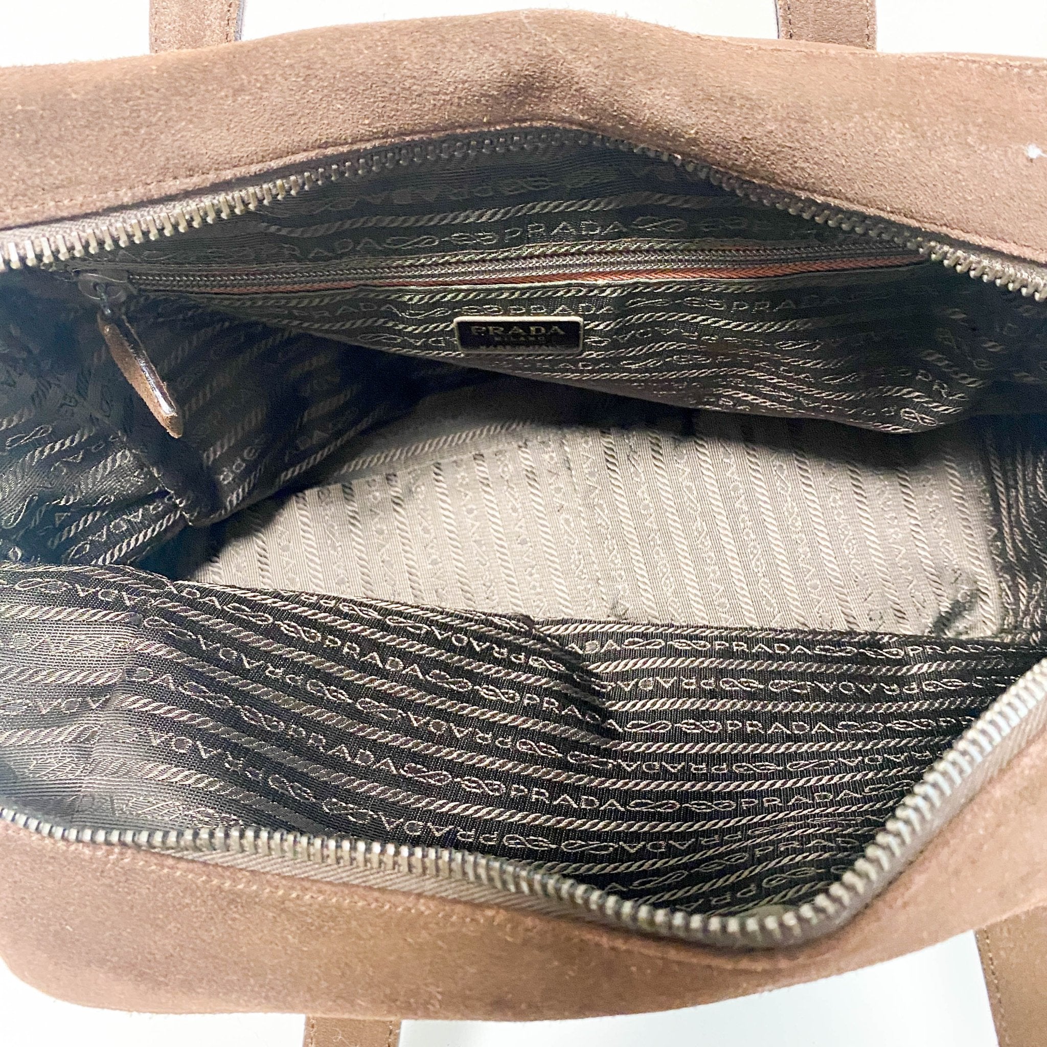 PRADA Horizontal Brown Suede Hand Bag, in , Sold by HIVE PRELOVED - Handle Bags, ,