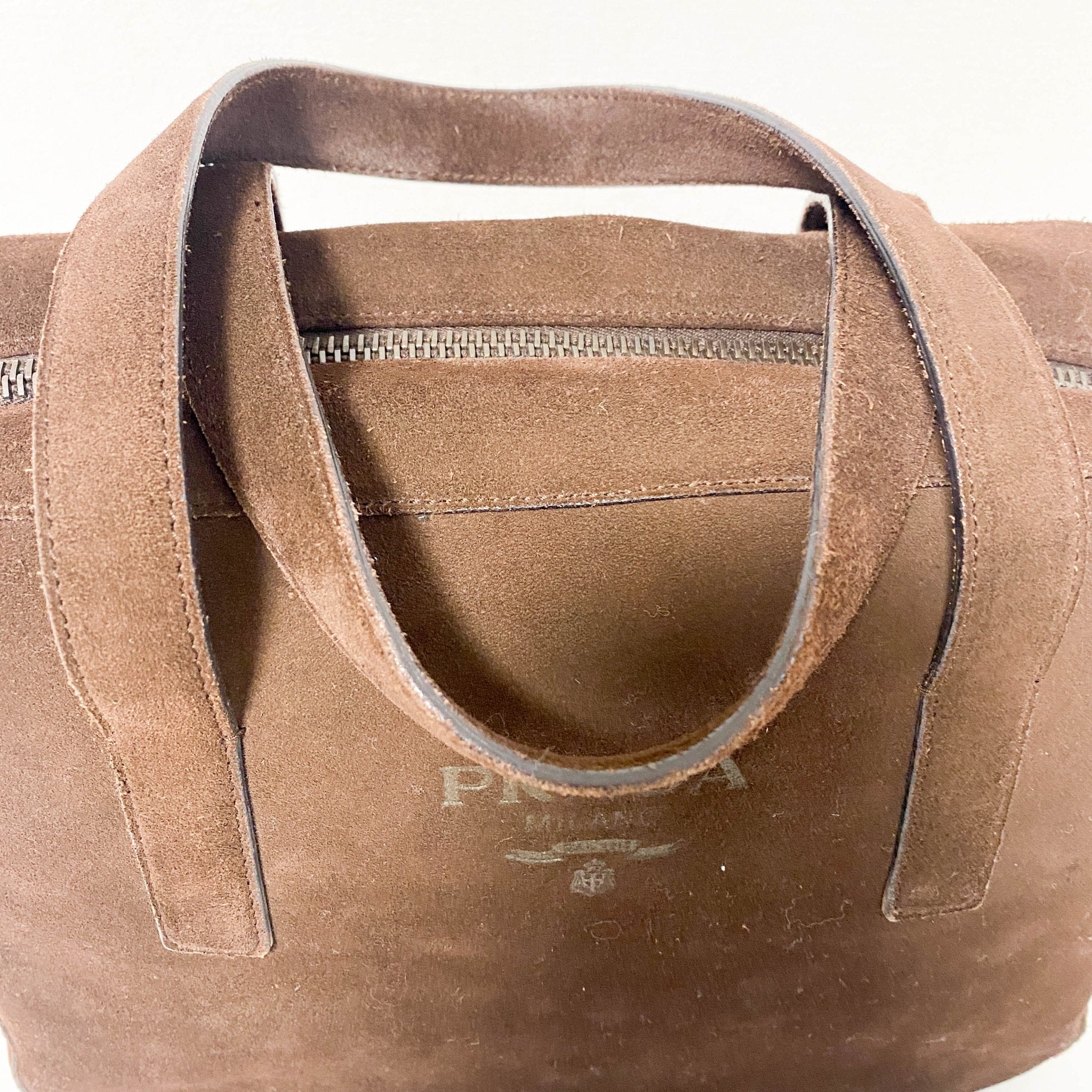 PRADA Horizontal Brown Suede Hand Bag, in , Sold by HIVE PRELOVED - Handle Bags, ,