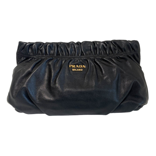 PRADA Large Pleated Nappa Clutch Black, in , Sold by HIVE PRELOVED - Clutch bags, ,