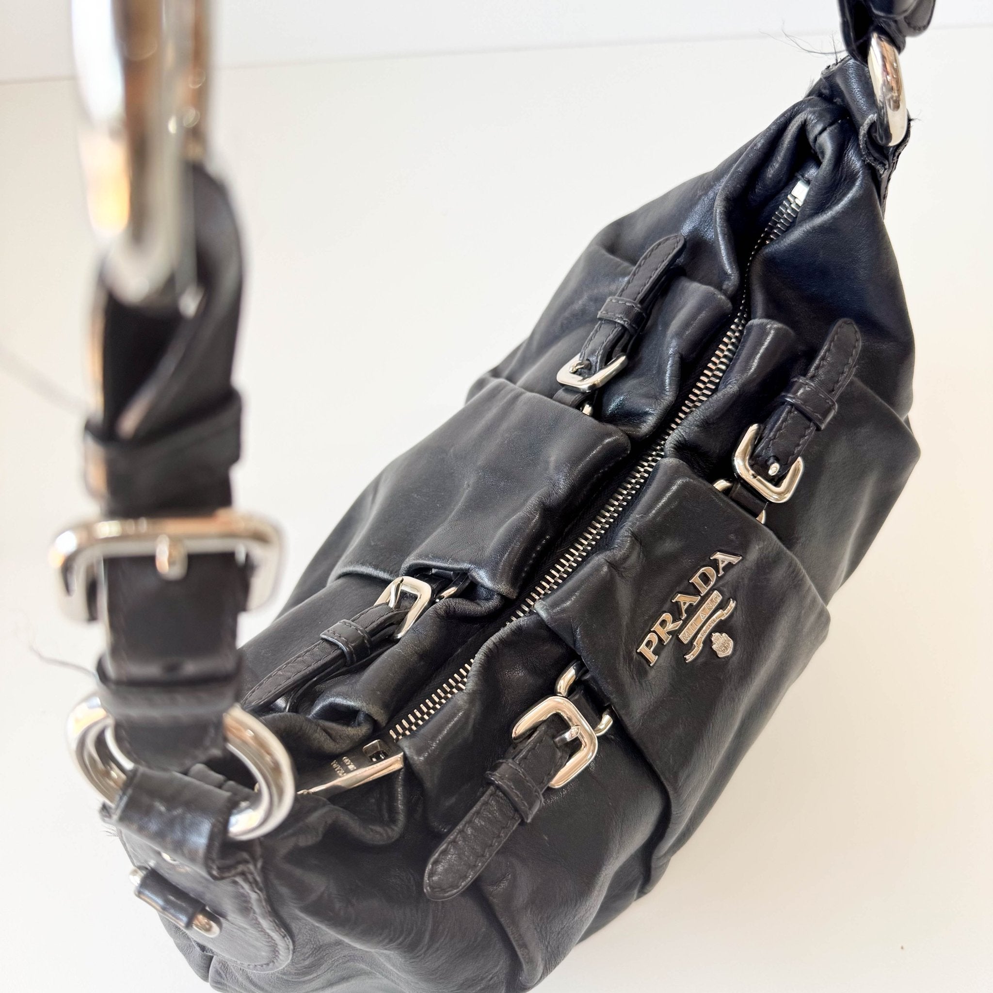PRADA Leather Black Hobo Shoulder Bag, in , Sold by HIVE PRELOVED - Shoulder Bags, ,