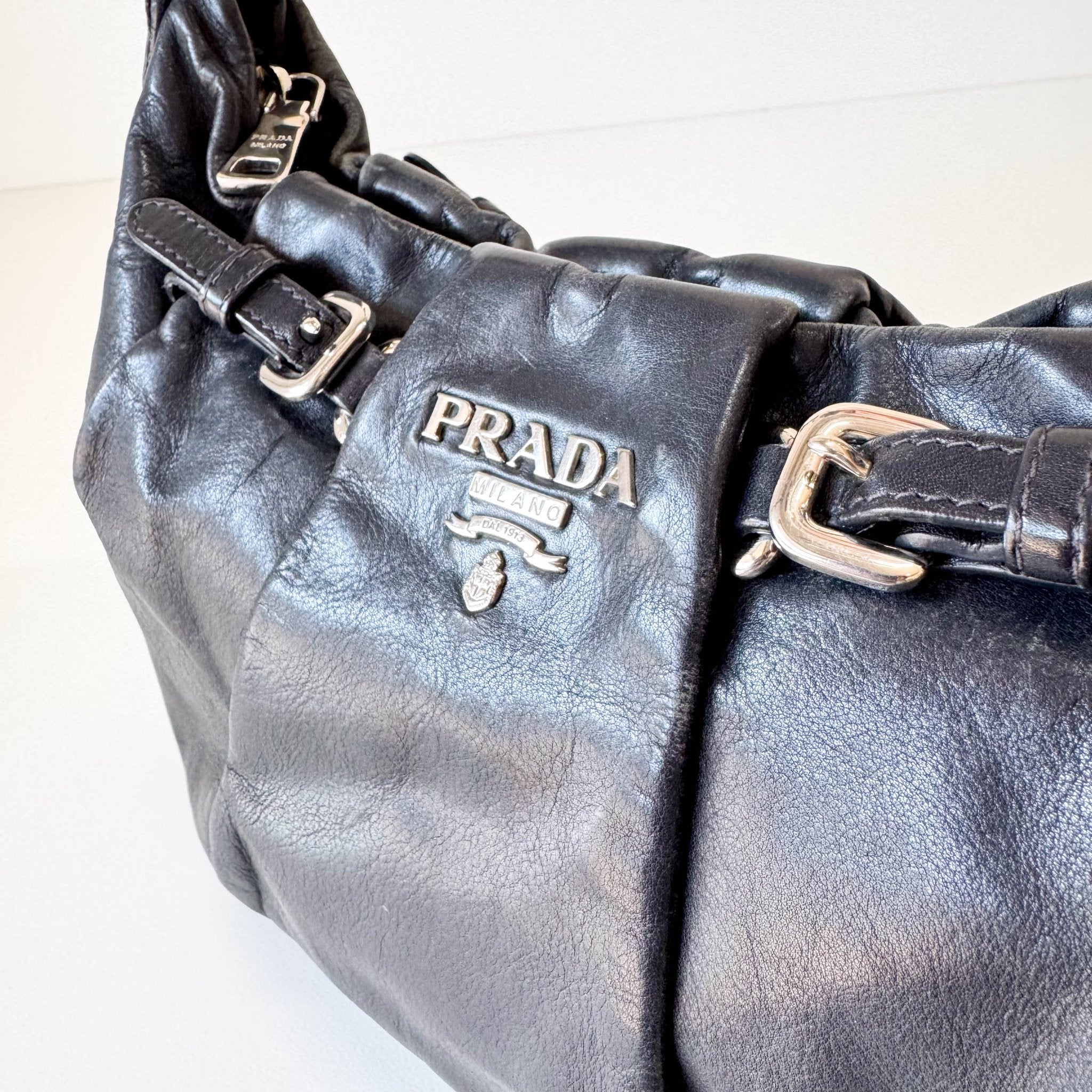 PRADA Leather Black Hobo Shoulder Bag, in , Sold by HIVE PRELOVED - Shoulder Bags, ,