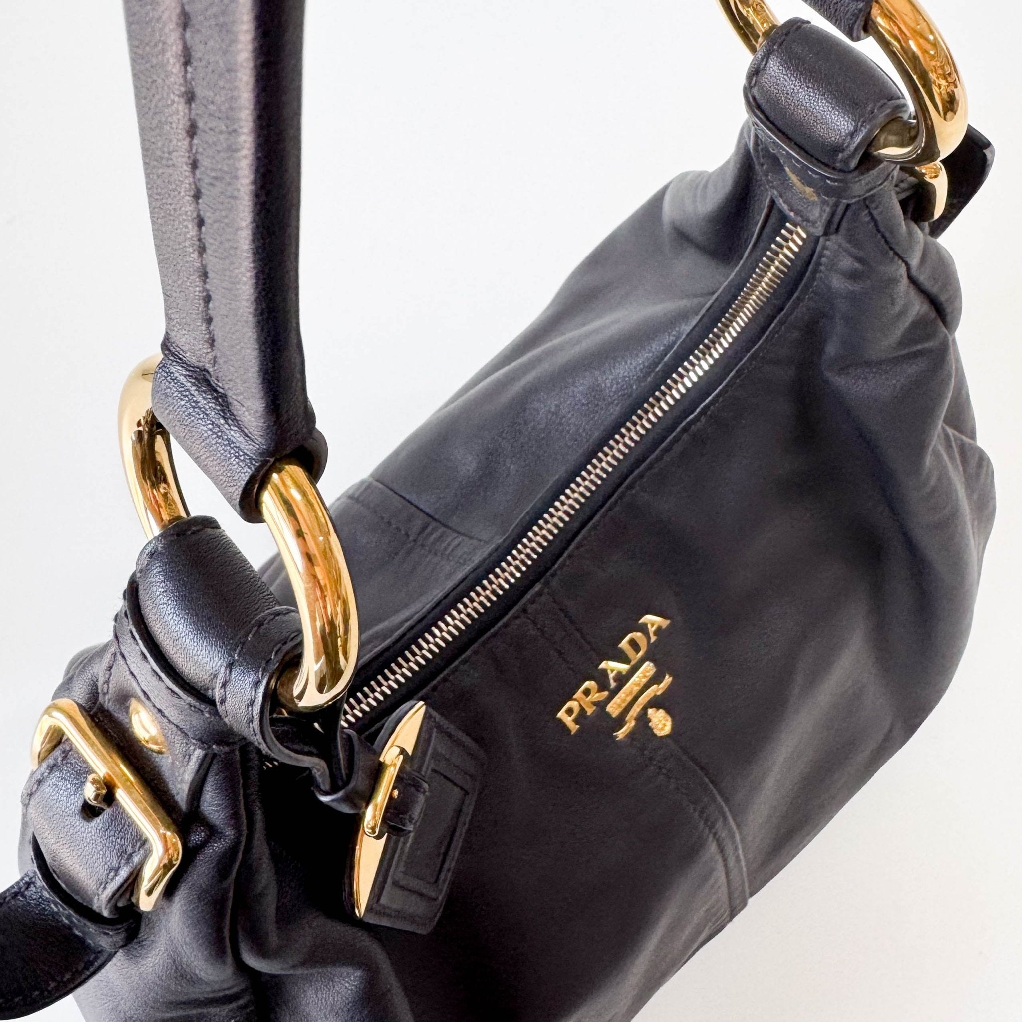 PRADA Leather Black Hobo Shoulder Bag, in , Sold by HIVE PRELOVED - Shoulder Bags, ,