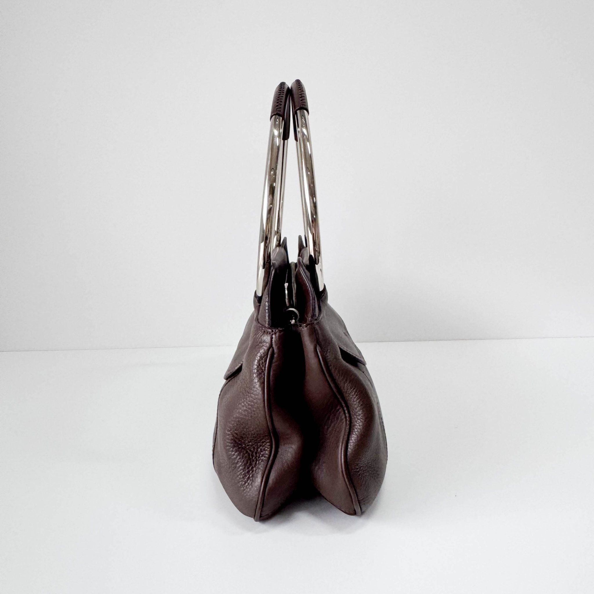 PRADA Leather Brown Bag Metal Handle, in , Sold by HIVE PRELOVED - Shoulder Bags, ,