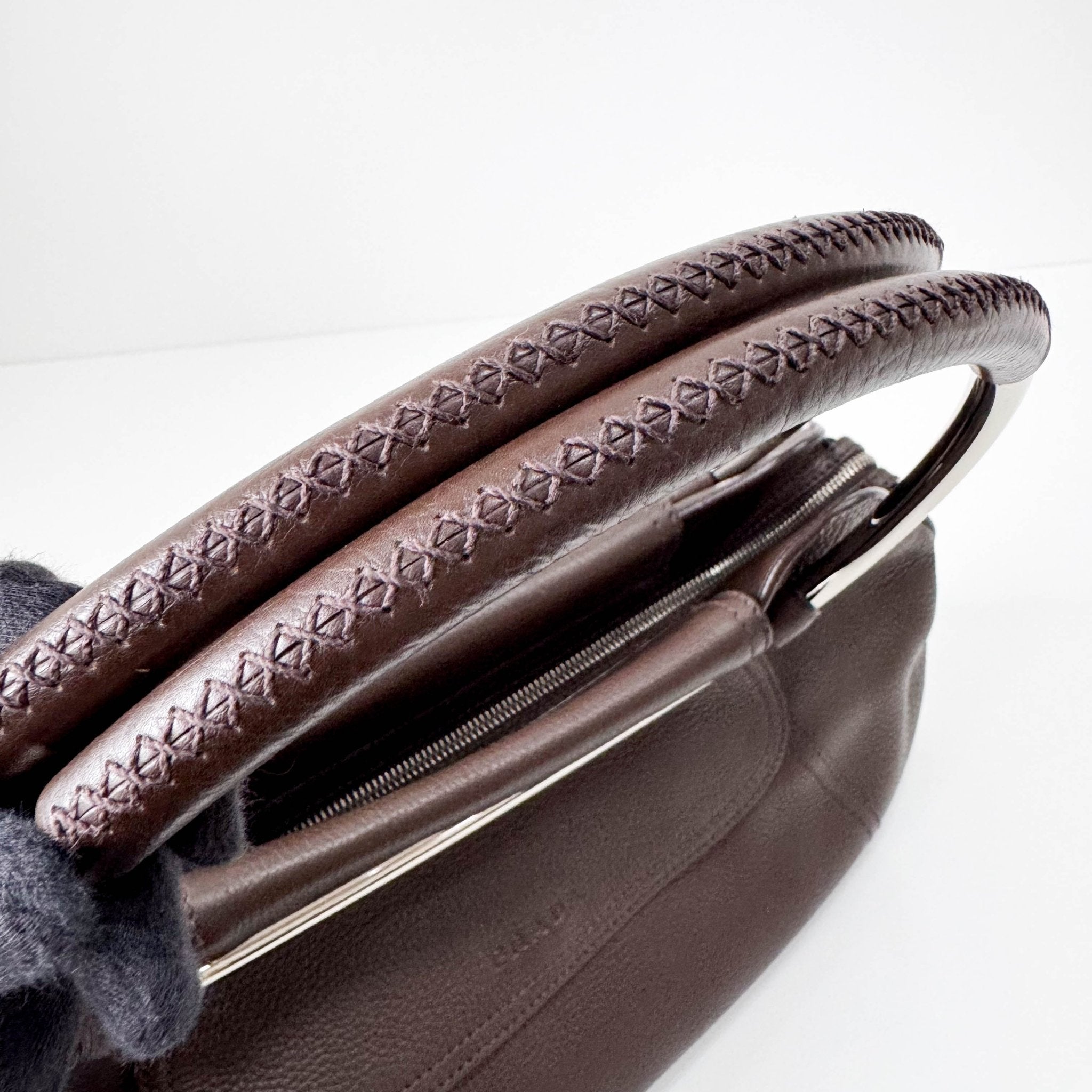 PRADA Leather Brown Bag Metal Handle, in , Sold by HIVE PRELOVED - Shoulder Bags, ,