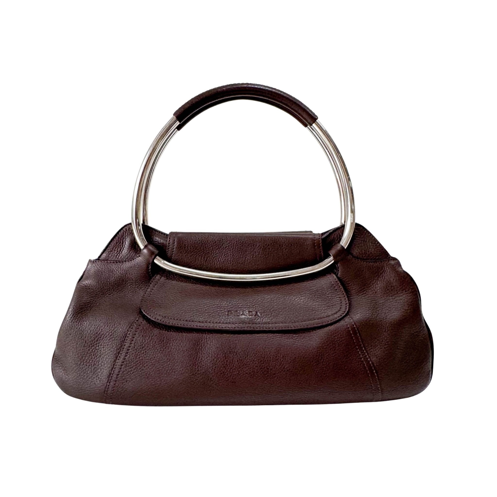 PRADA Leather Brown Bag Metal Handle, in , Sold by HIVE PRELOVED - Shoulder Bags, ,