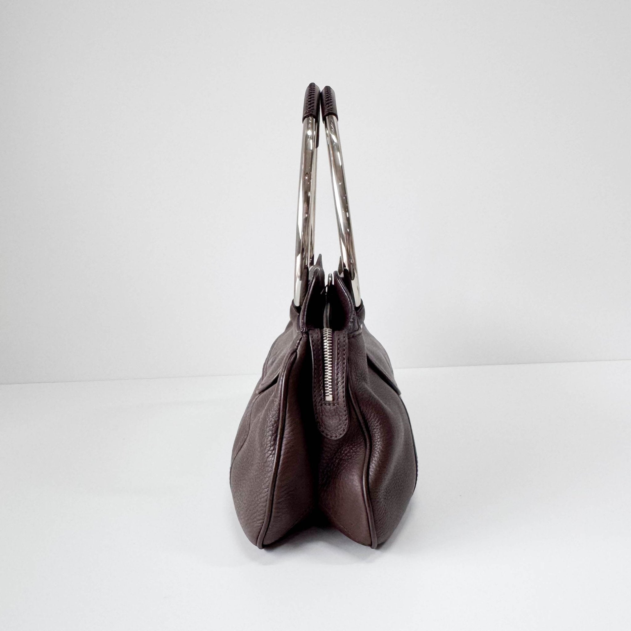 PRADA Leather Brown Bag Metal Handle, in , Sold by HIVE PRELOVED - Shoulder Bags, ,