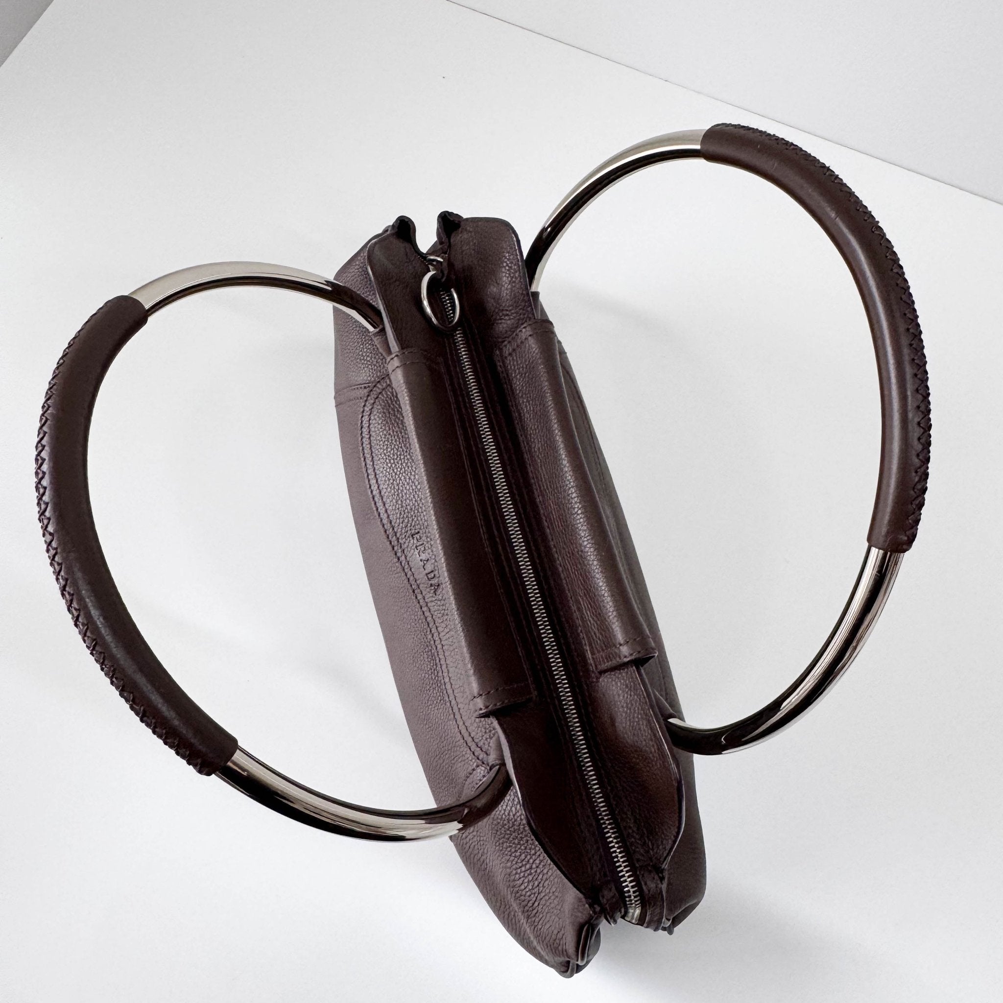 PRADA Leather Brown Bag Metal Handle, in , Sold by HIVE PRELOVED - Shoulder Bags, ,