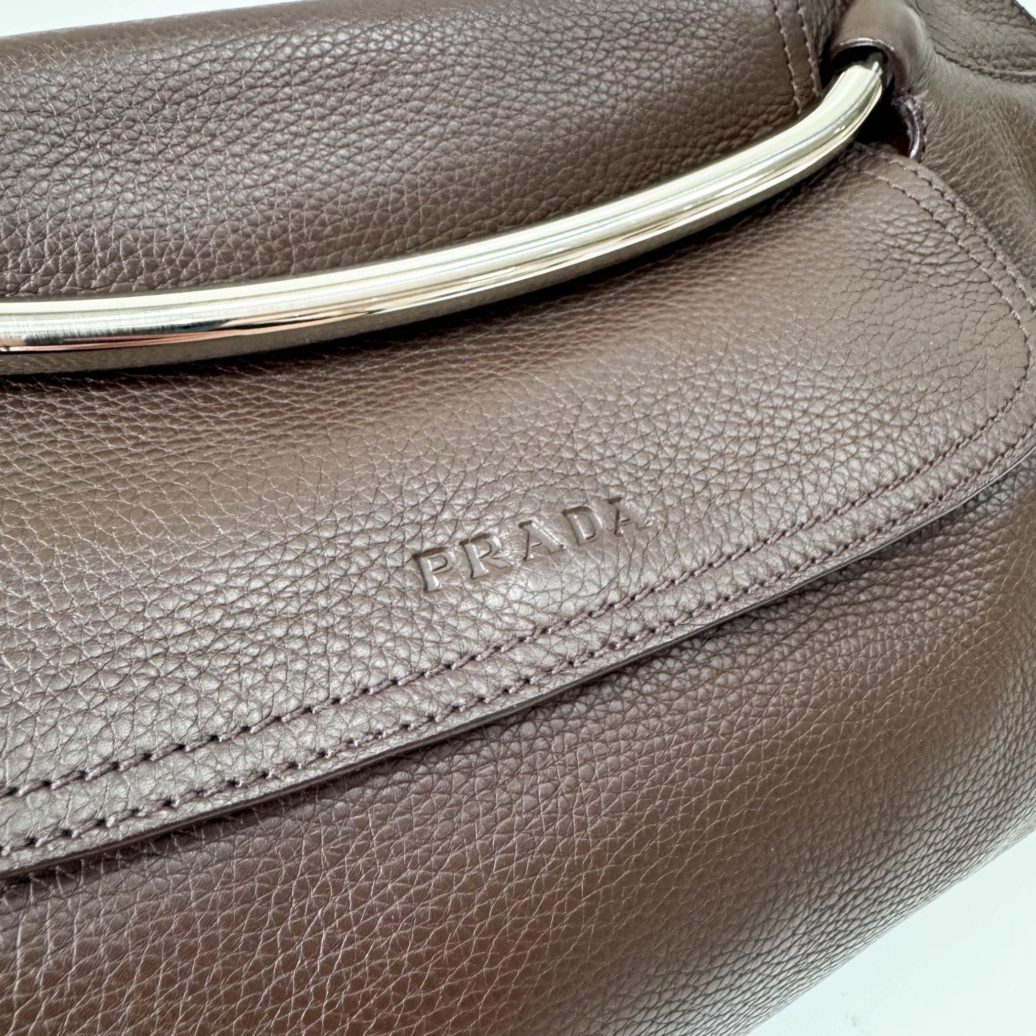 PRADA Leather Brown Bag Metal Handle, in , Sold by HIVE PRELOVED - Shoulder Bags, ,