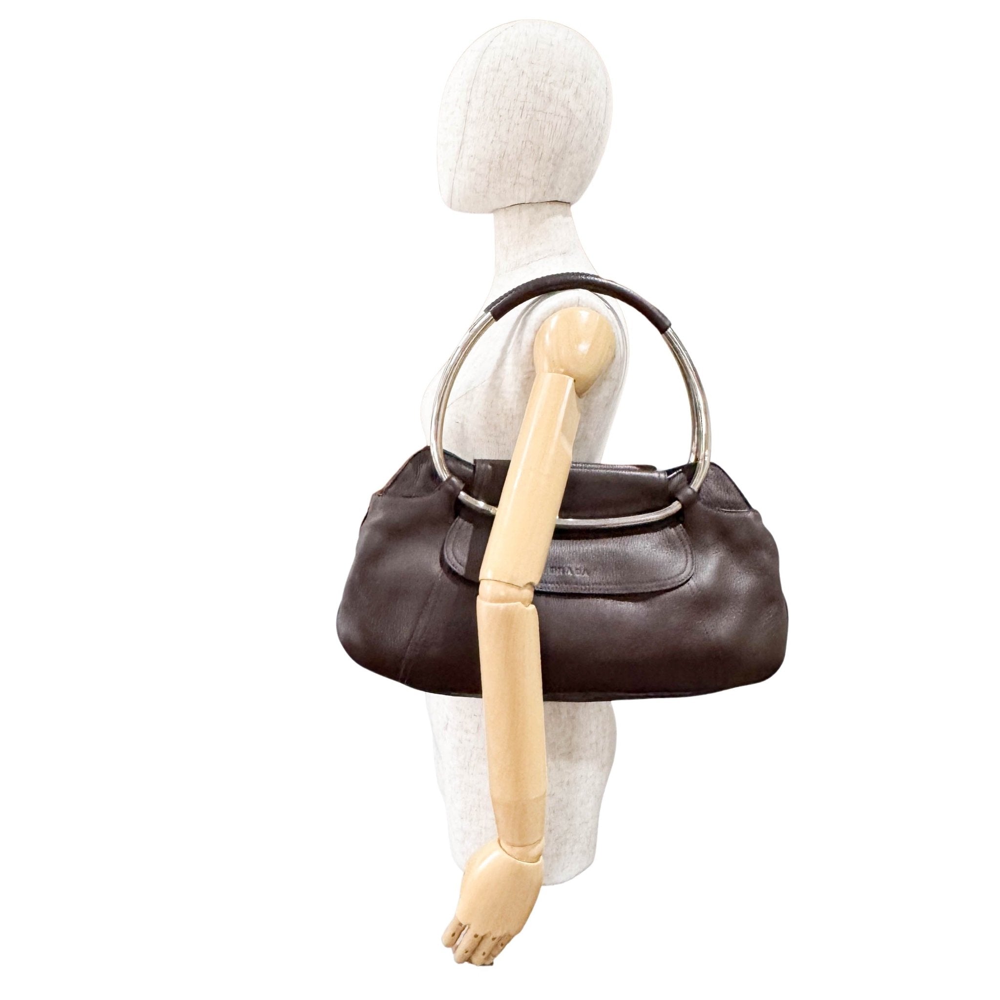 PRADA Leather Brown Bag Metal Handle, in , Sold by HIVE PRELOVED - Shoulder Bags, ,