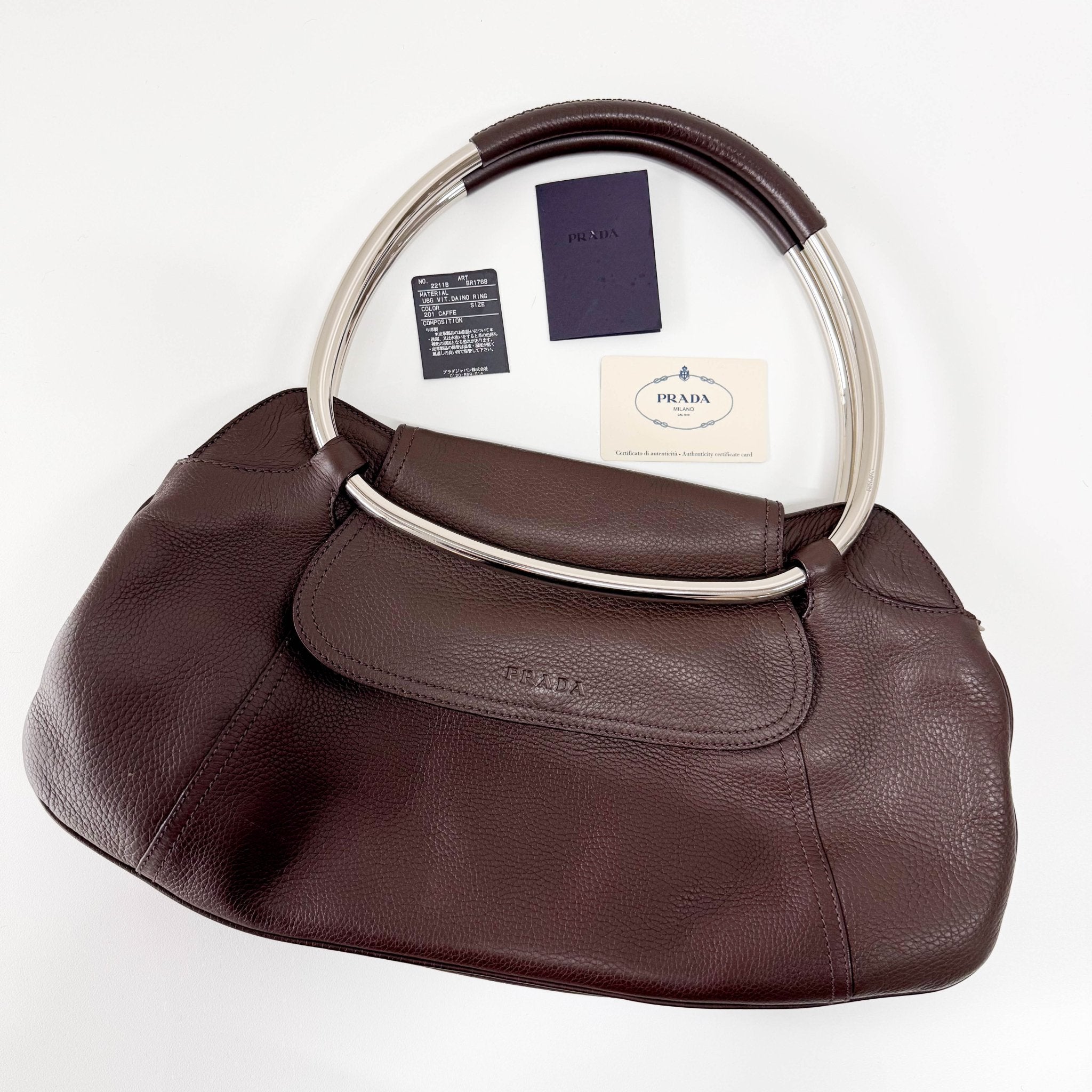 PRADA Leather Brown Bag Metal Handle, in , Sold by HIVE PRELOVED - Shoulder Bags, ,