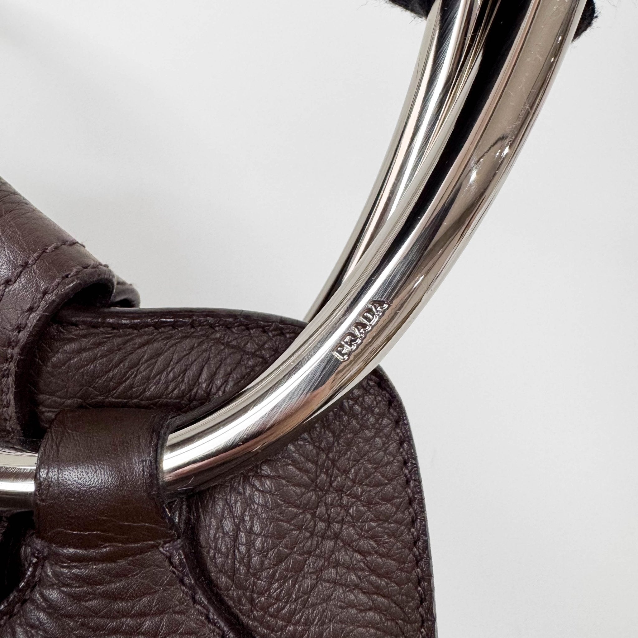 PRADA Leather Brown Bag Metal Handle, in , Sold by HIVE PRELOVED - Shoulder Bags, ,