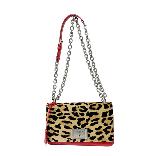PRADA Leopard Pony Hair and Red Leather Chain Shoulder Bag, in , Sold by HIVE PRELOVED - Crossbody bags, Shoulder Bags,